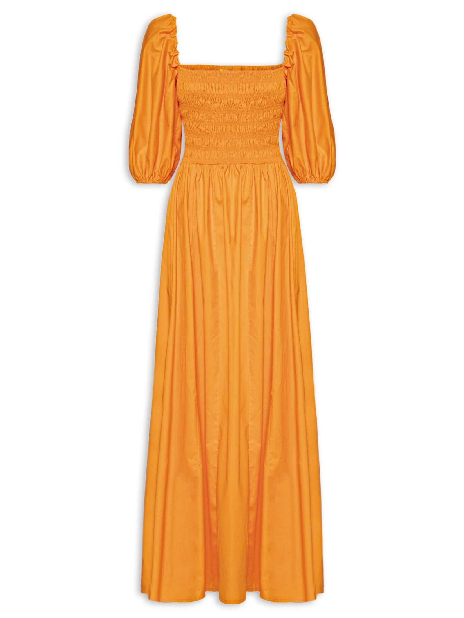 Vestido Mangas Lastex Laranja Farm