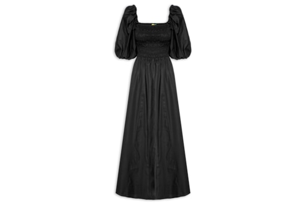 Vestido Mangas Lastex - Preto