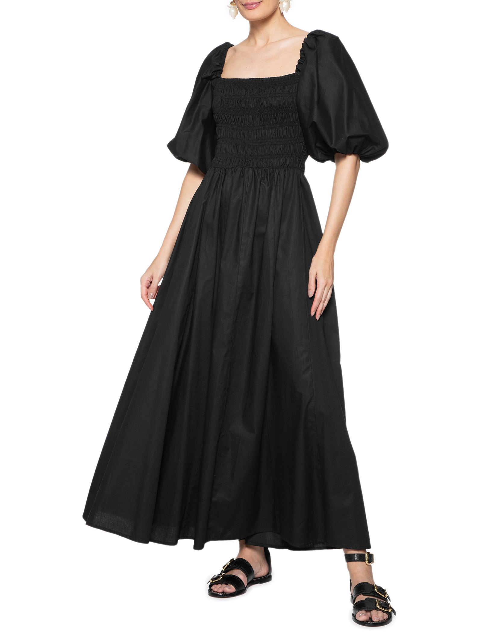 Vestido Mangas Lastex Preto Farm