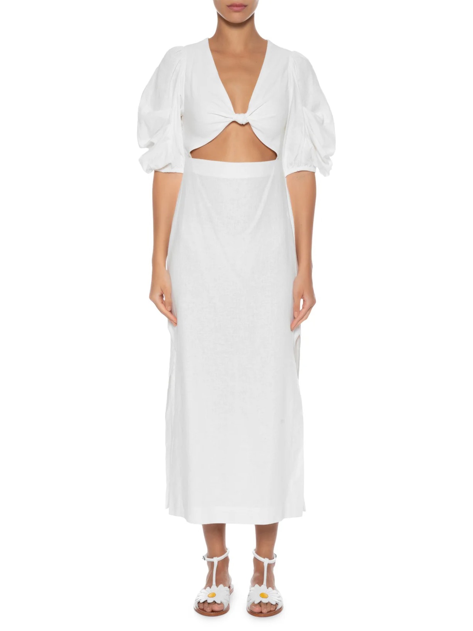 Vestido Mangas Nó Frente Branco Farm