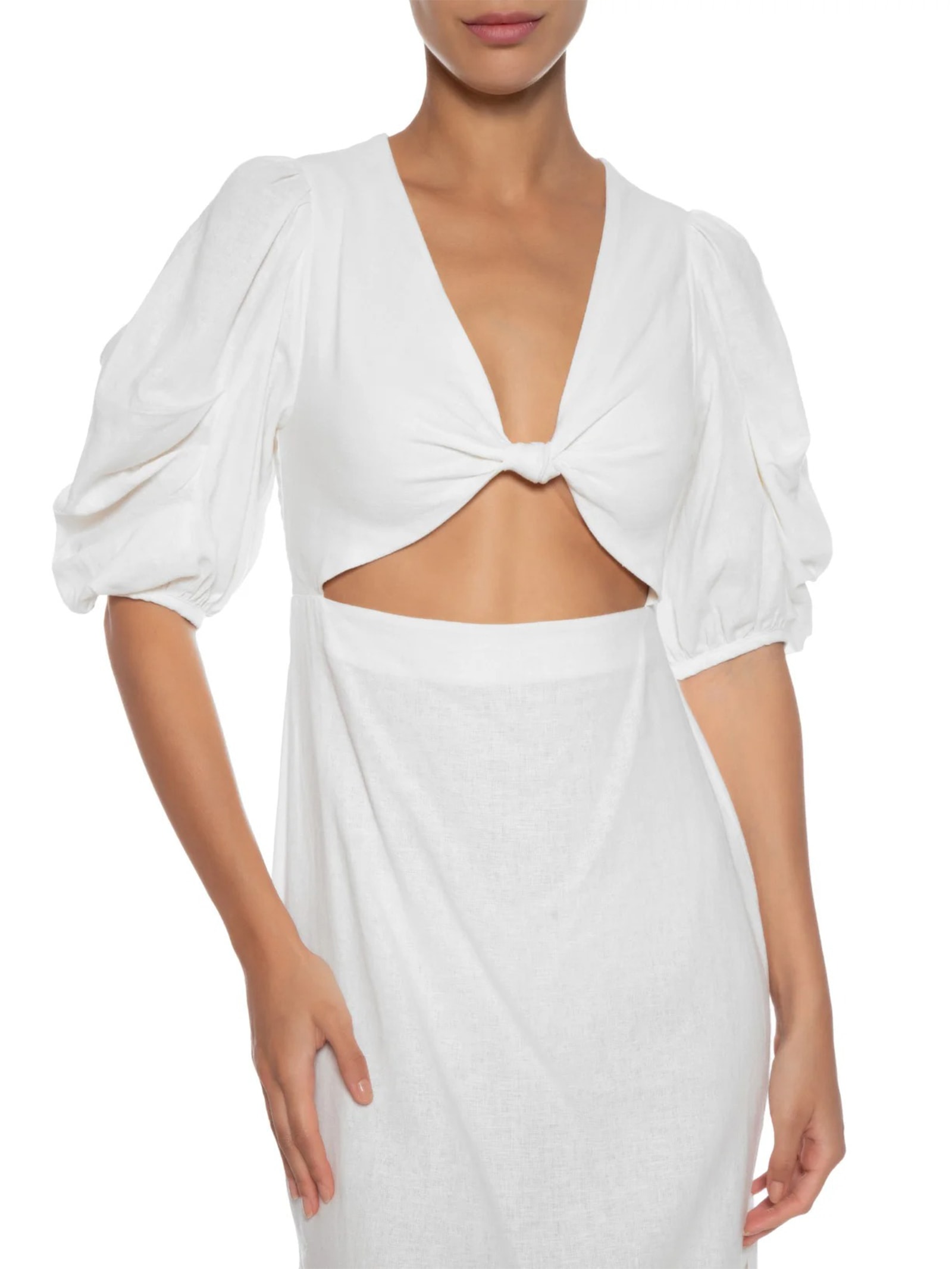 Vestido Mangas Nó Frente Branco Farm