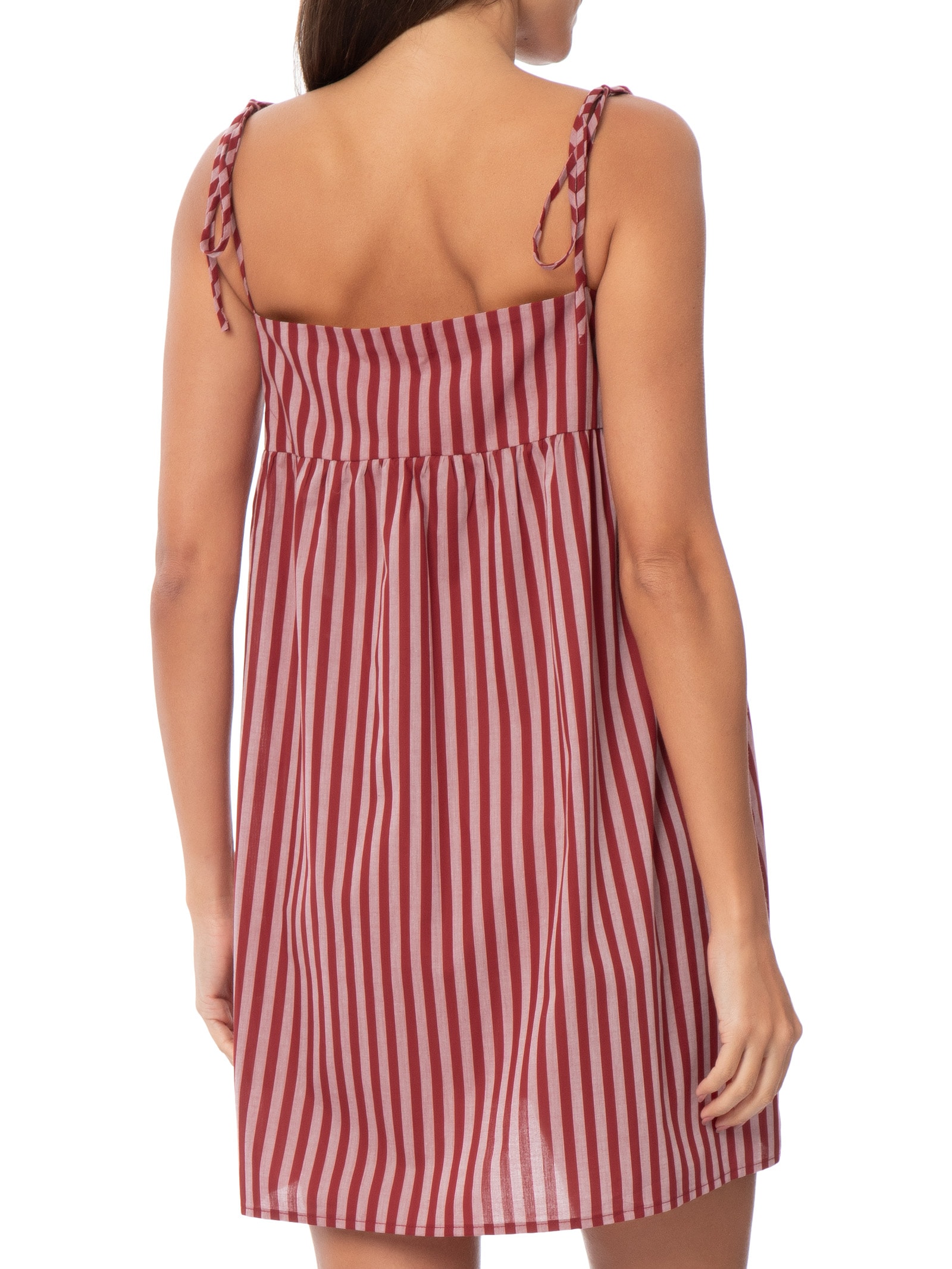 Vestido Margot Tricoline Listras Bisous Vermelho Panô