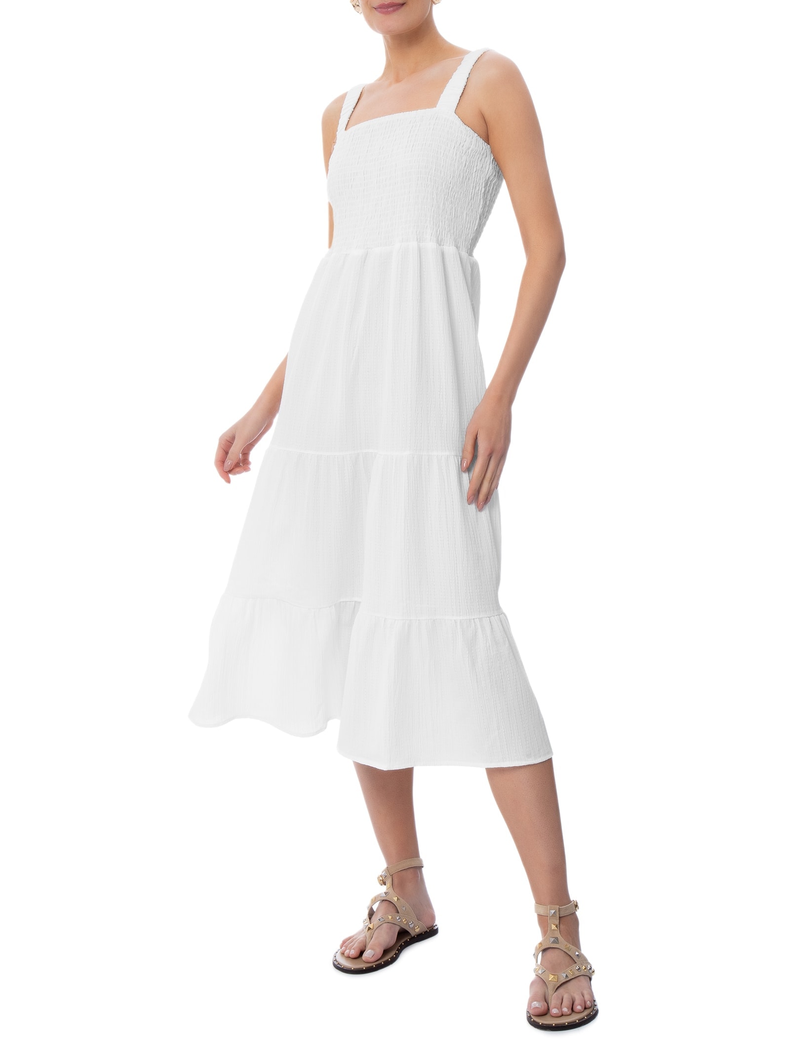Vestido Marias Franzido Branco Basiq