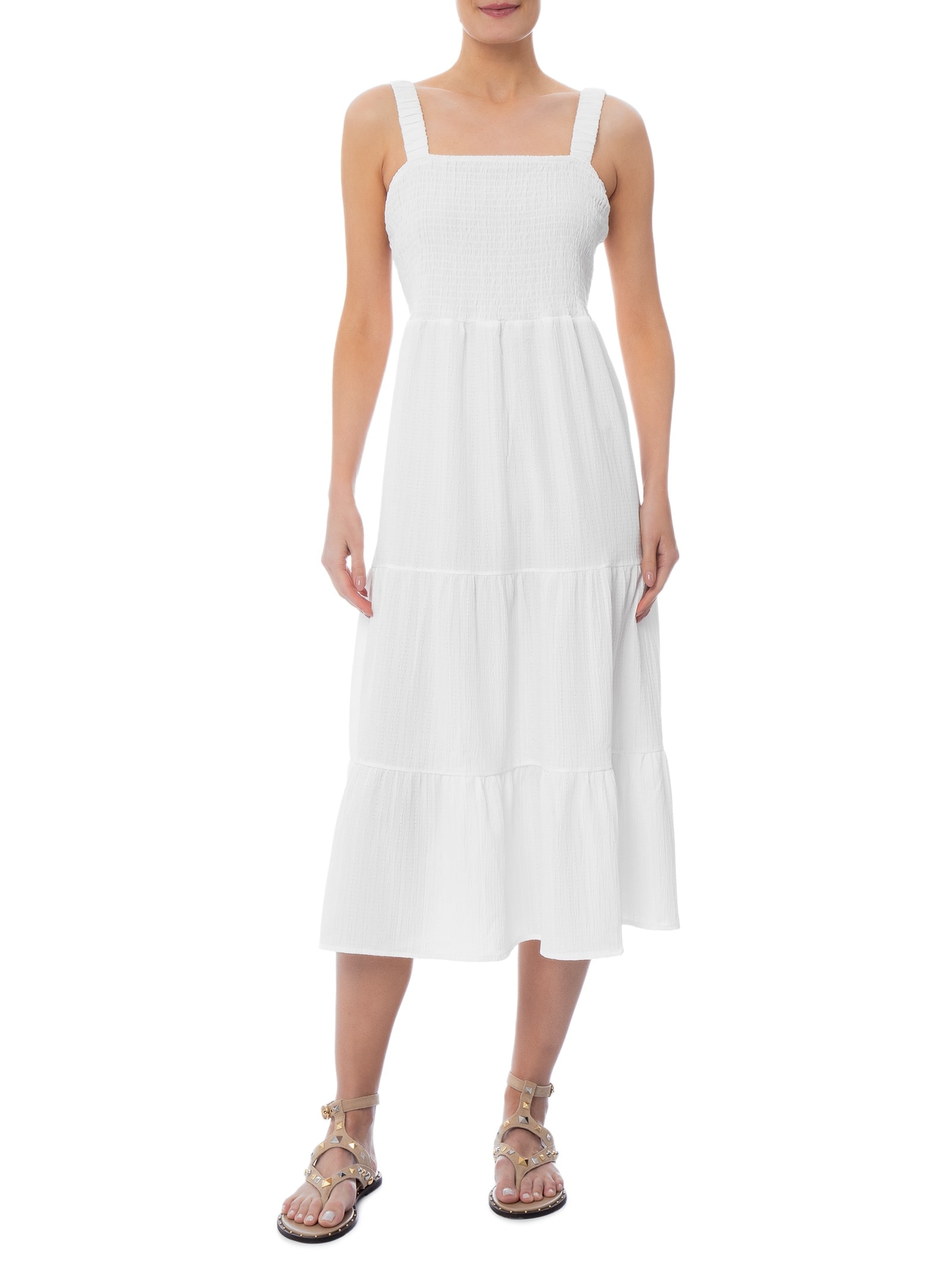 Vestido Marias Franzido Branco Basiq
