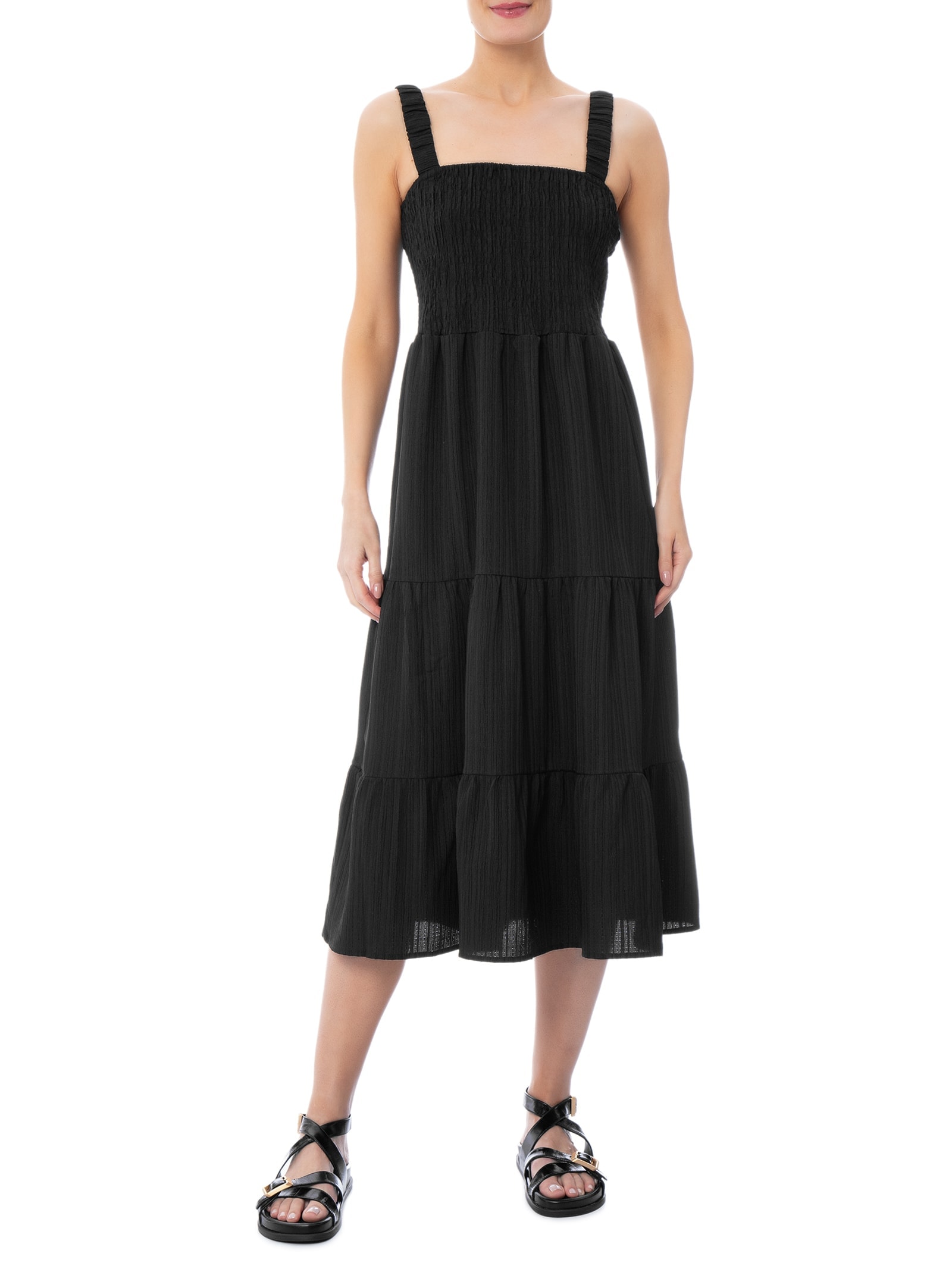 Vestido Marias Franzido Preto Basiq