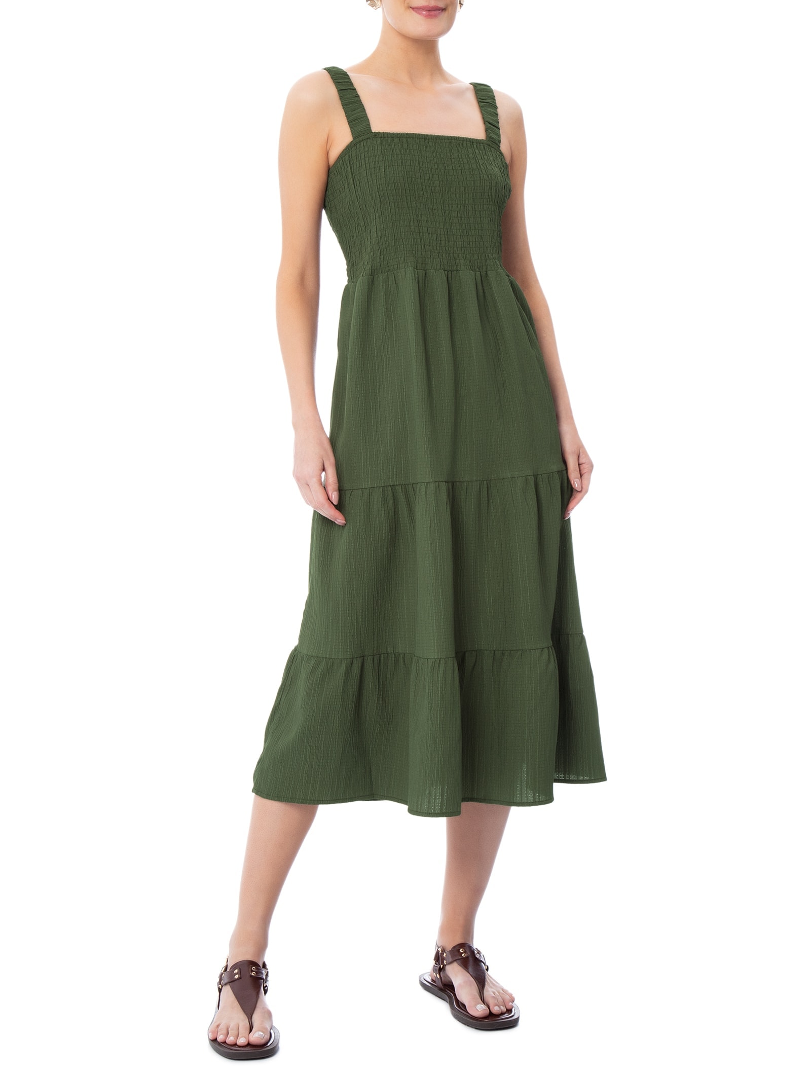 Vestido Marias Franzido Verde Basiq
