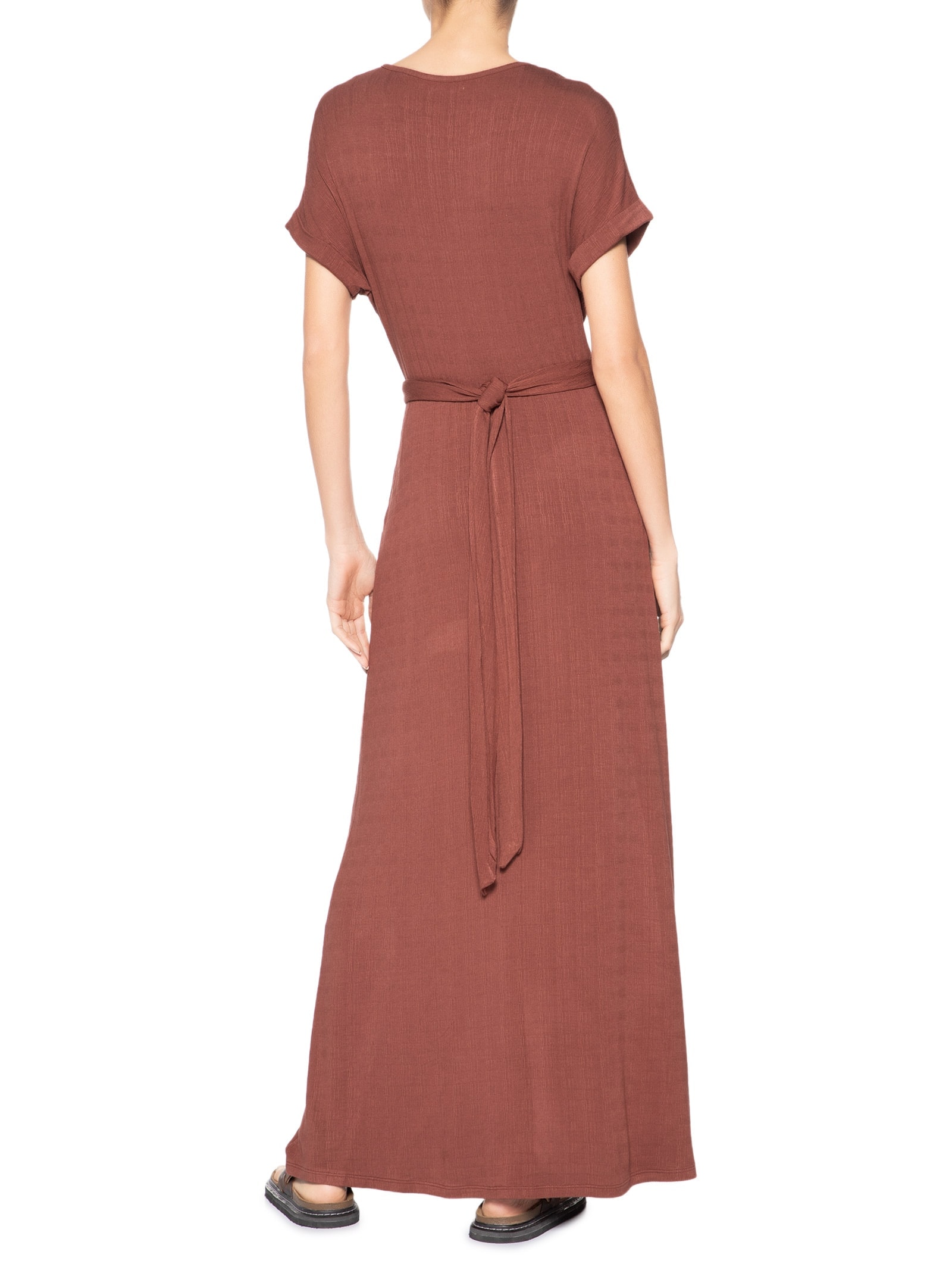 Vestido Maxi Manga Morcego Transpassado Vermelho Basiq