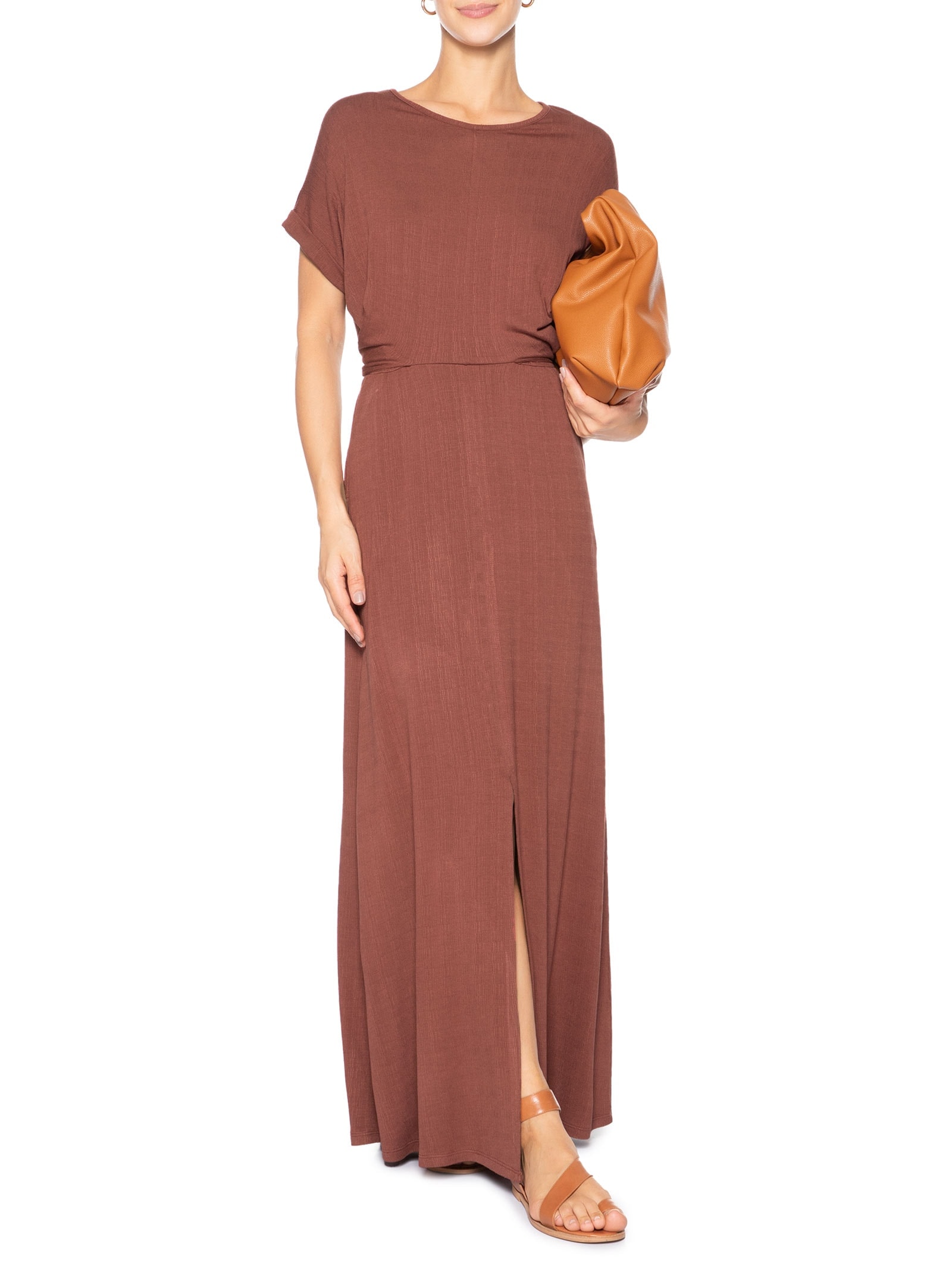 Vestido Maxi Manga Morcego Transpassado Vermelho Basiq