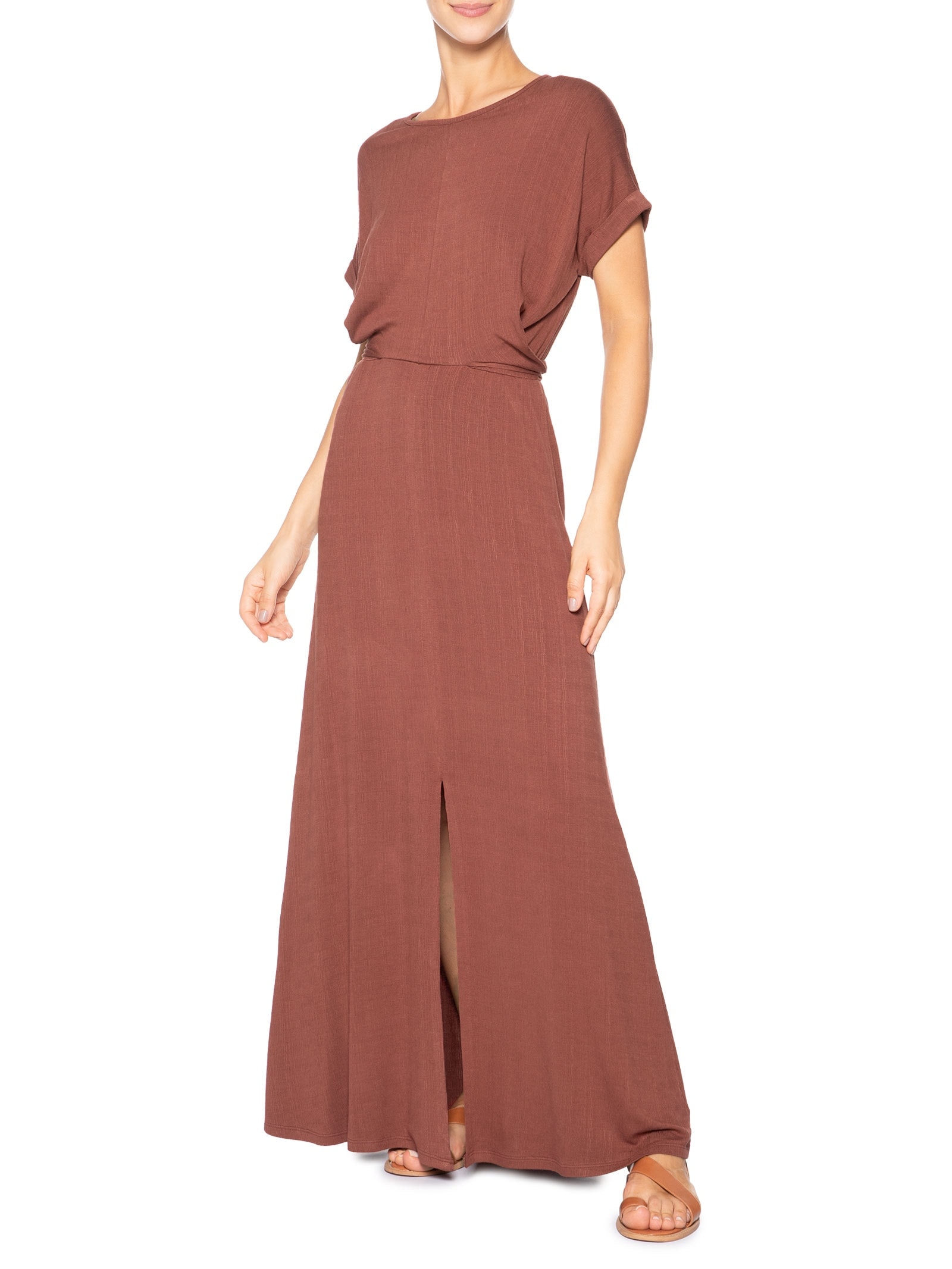 Vestido Maxi Manga Morcego Transpassado Vermelho Basiq