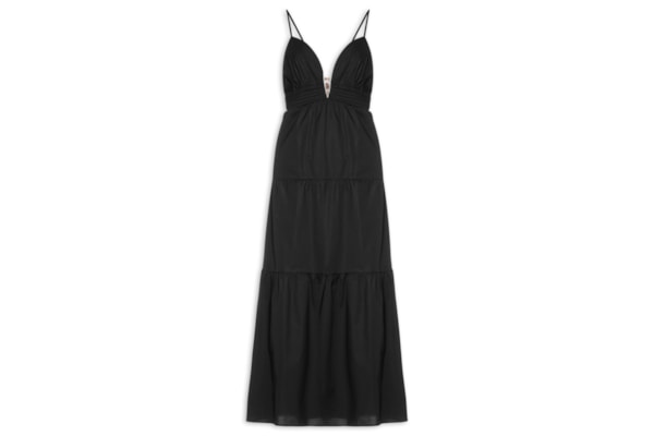 Vestido Metal Decote - Preto
