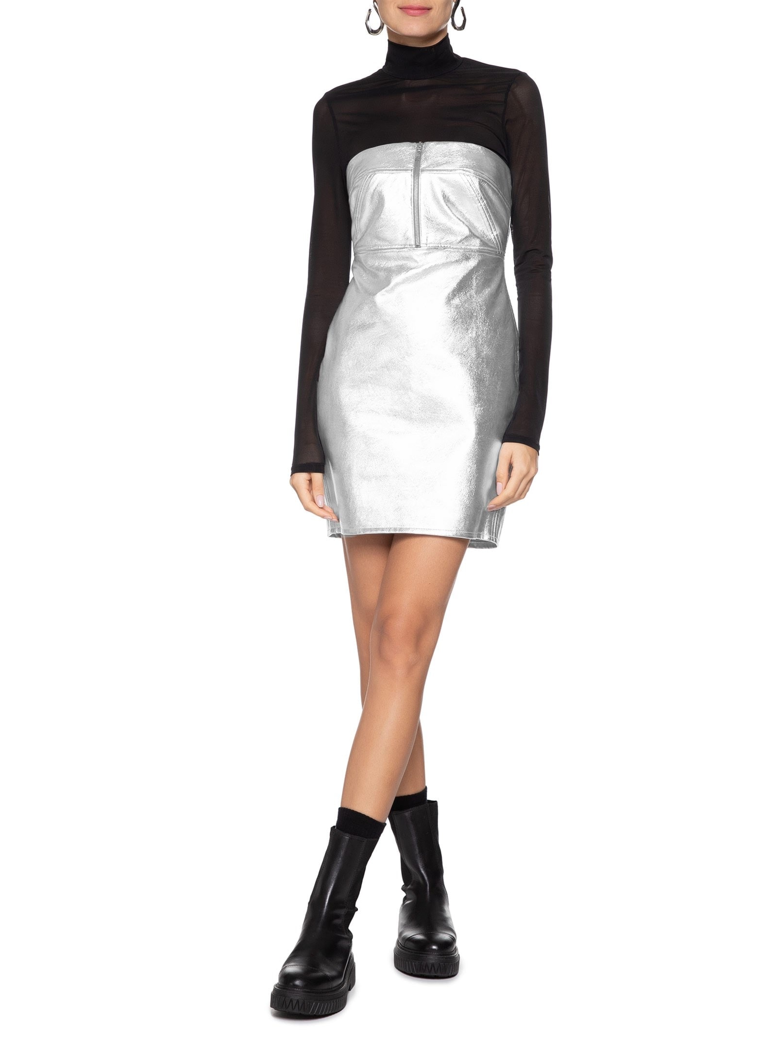 Vestido Metalizado Prata Colcci