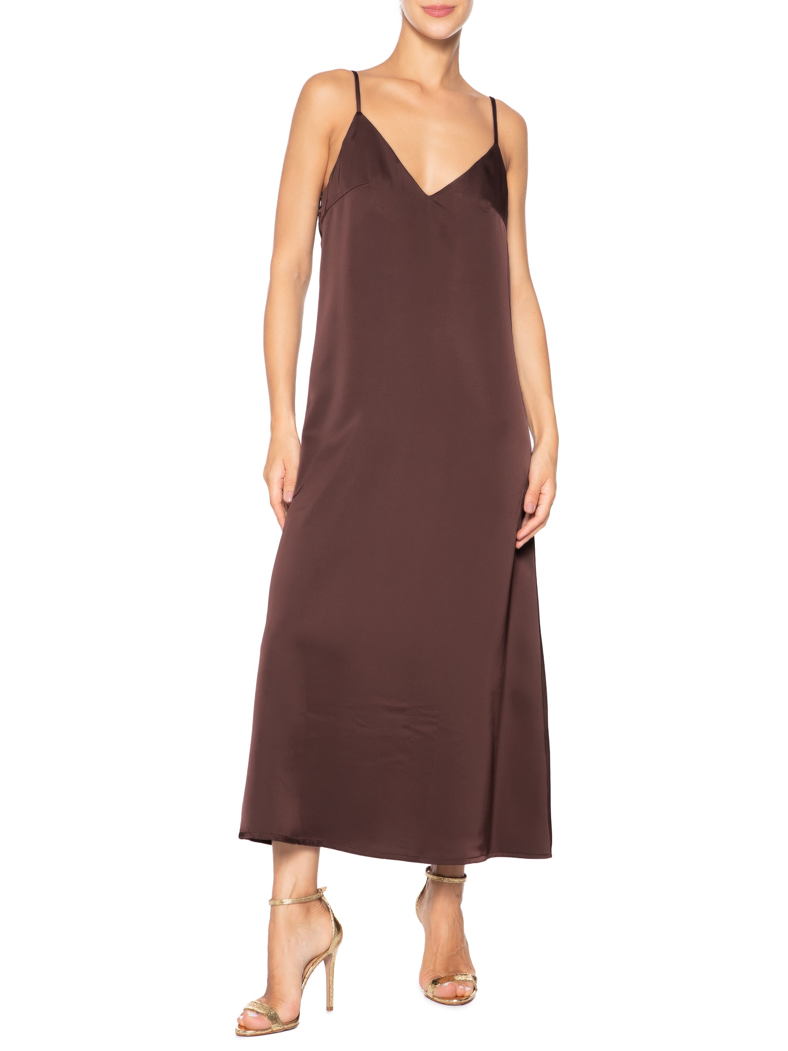 Vestido Midi Acetinado Marrom Market 33