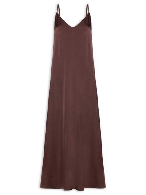 Vestido Midi Acetinado – Marrom