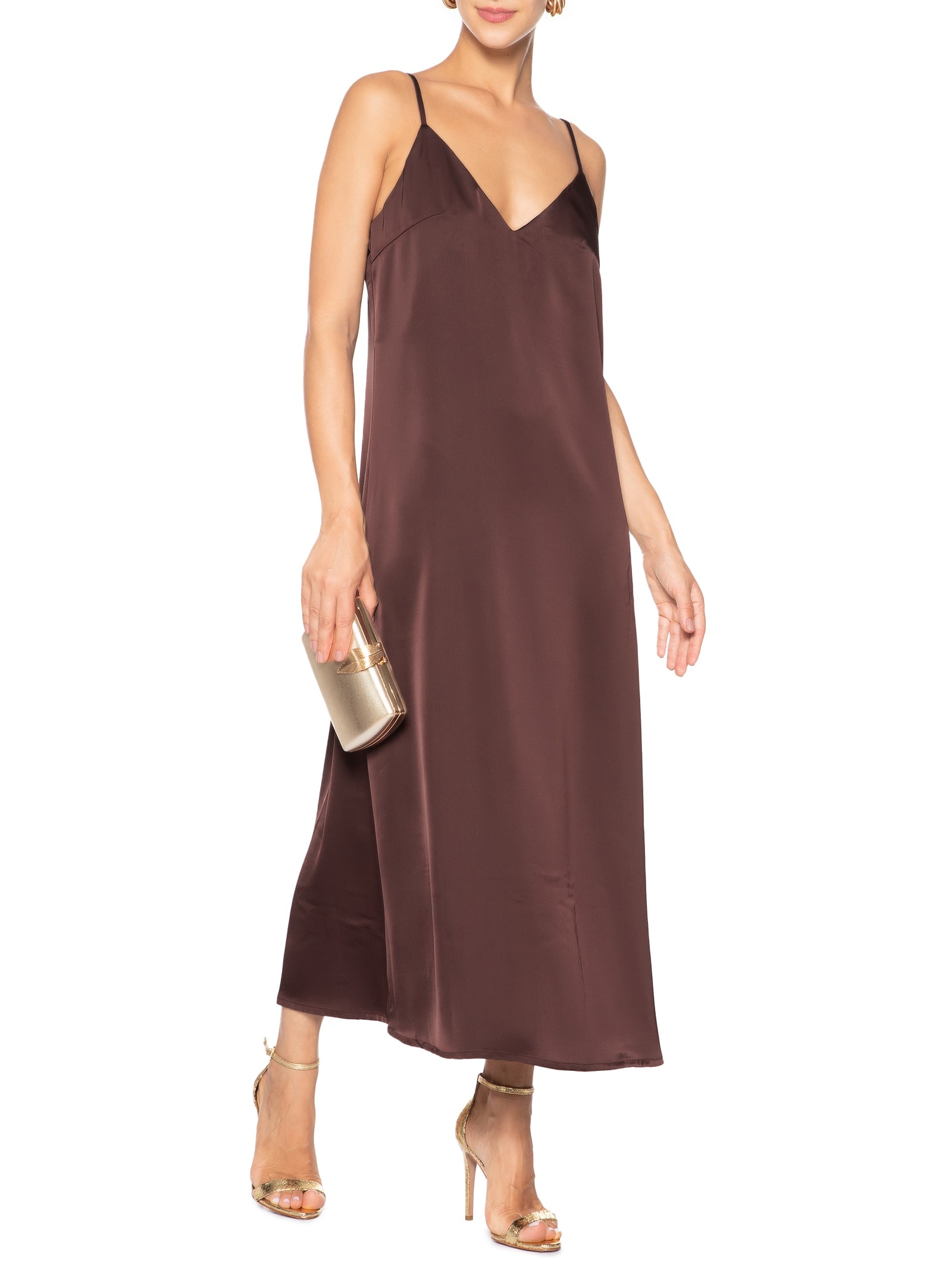 Vestido Midi Acetinado Marrom Market 33