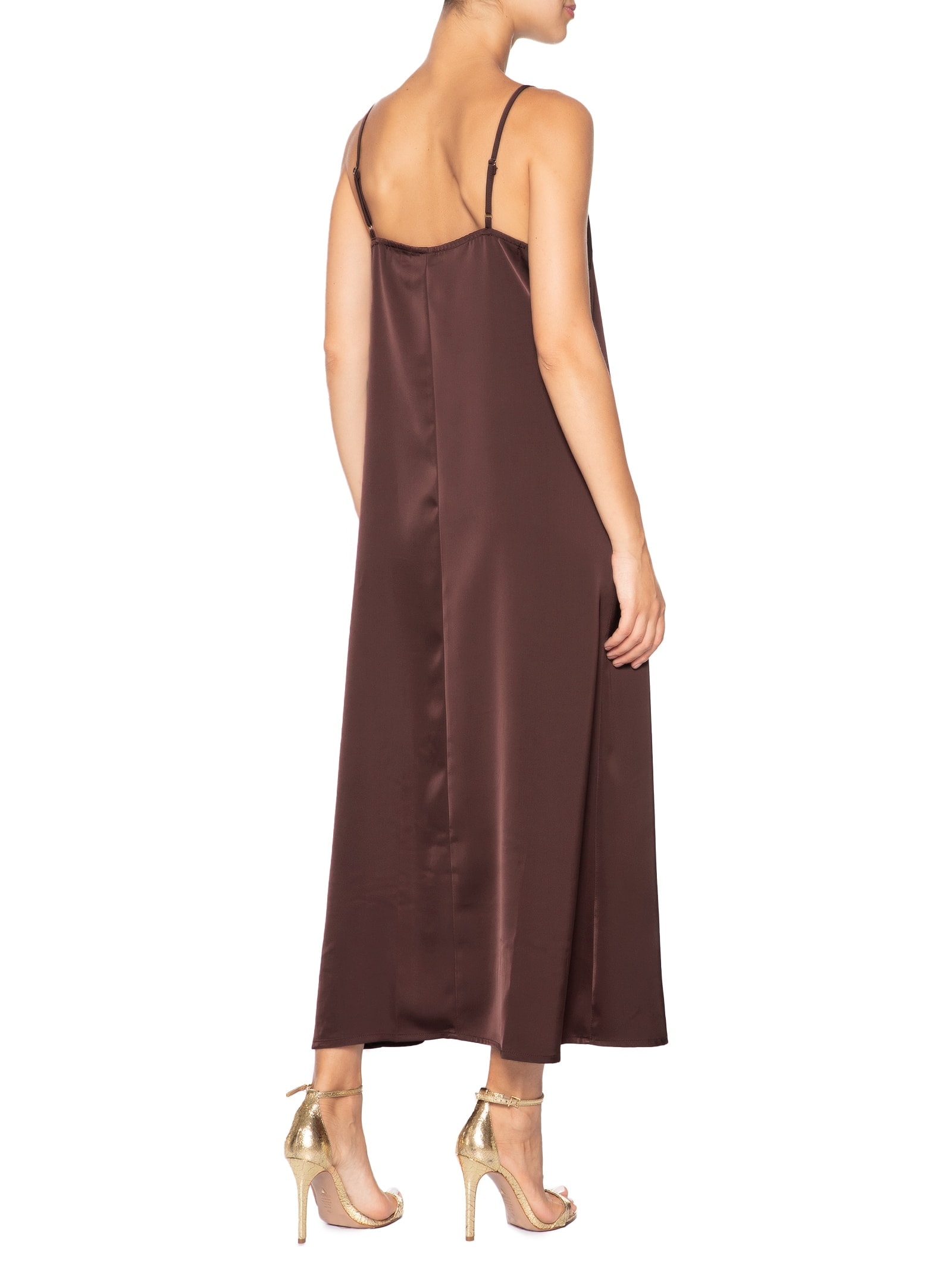 Vestido Midi Acetinado Marrom Market 33