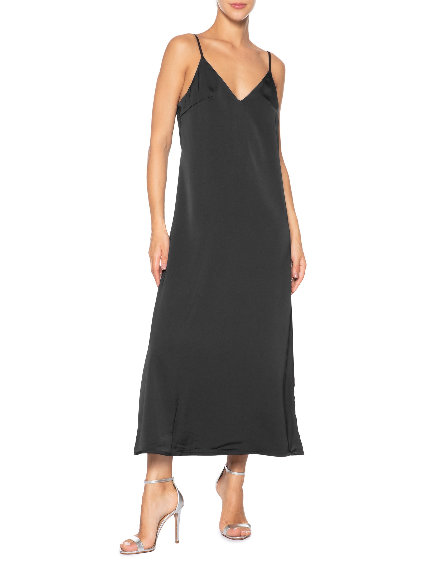 Vestido Midi Acetinado Preto Market 33