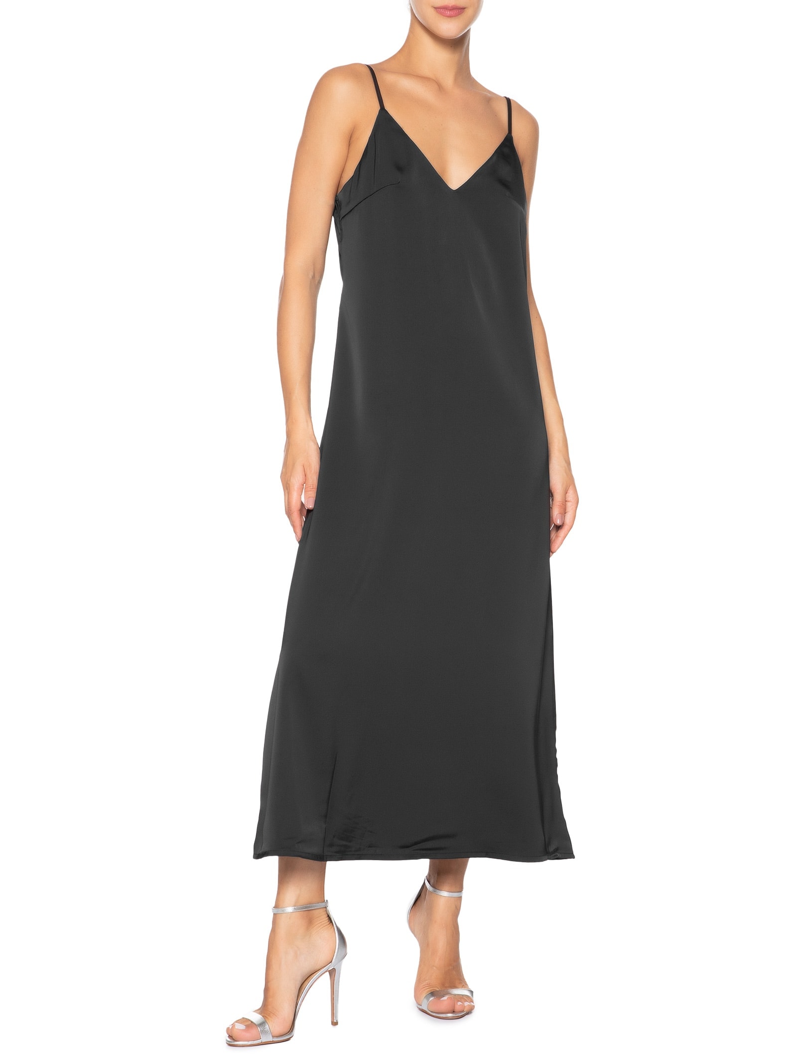 Vestido Midi Acetinado Preto Market 33