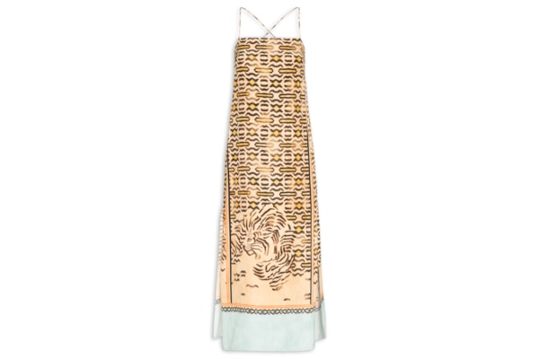 Vestido Midi Alça De Seda Estampado Barrado - Animal Print