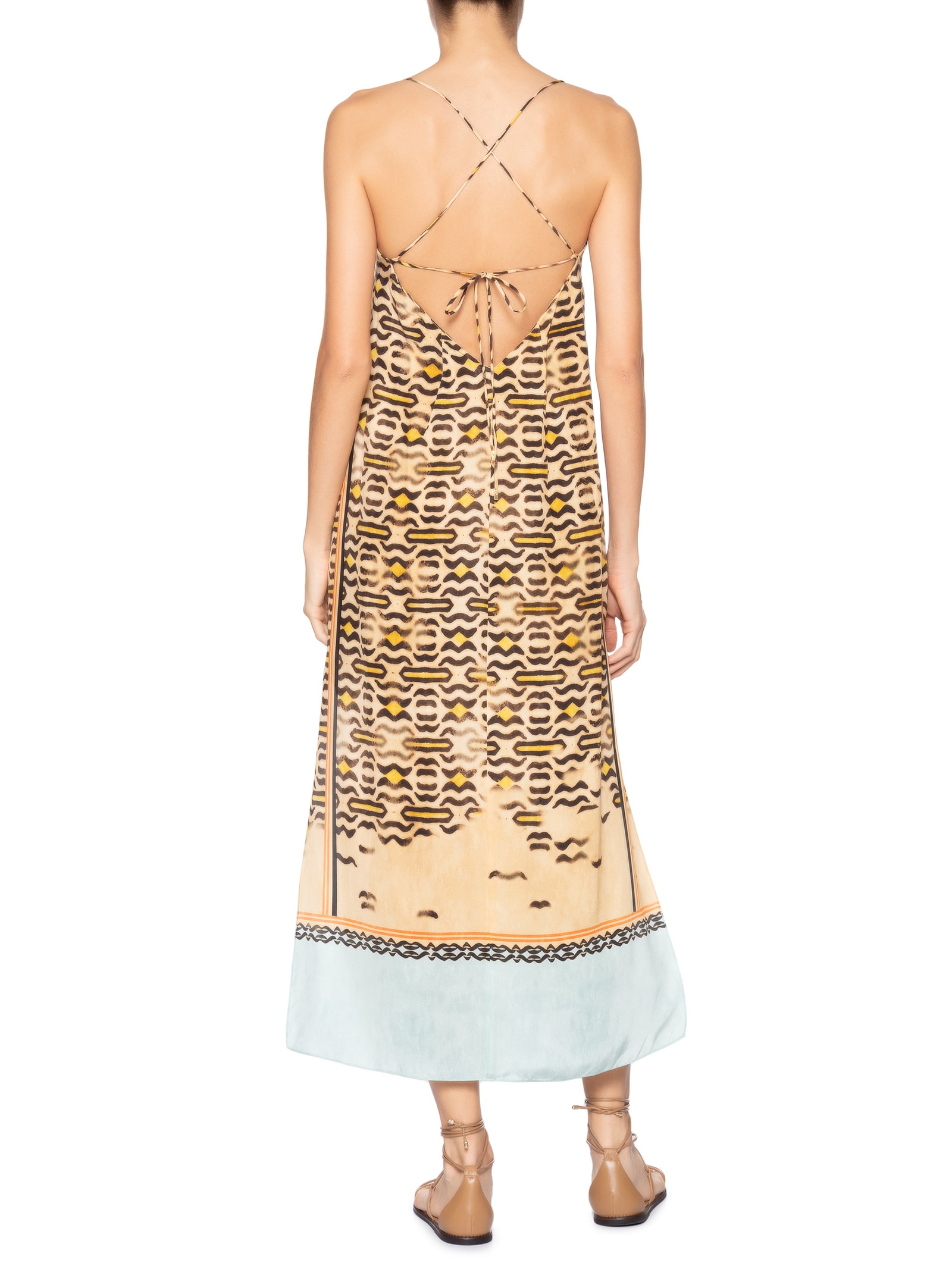 Vestido Midi Alça De Seda Estampado Barrado Animal Print Animale
