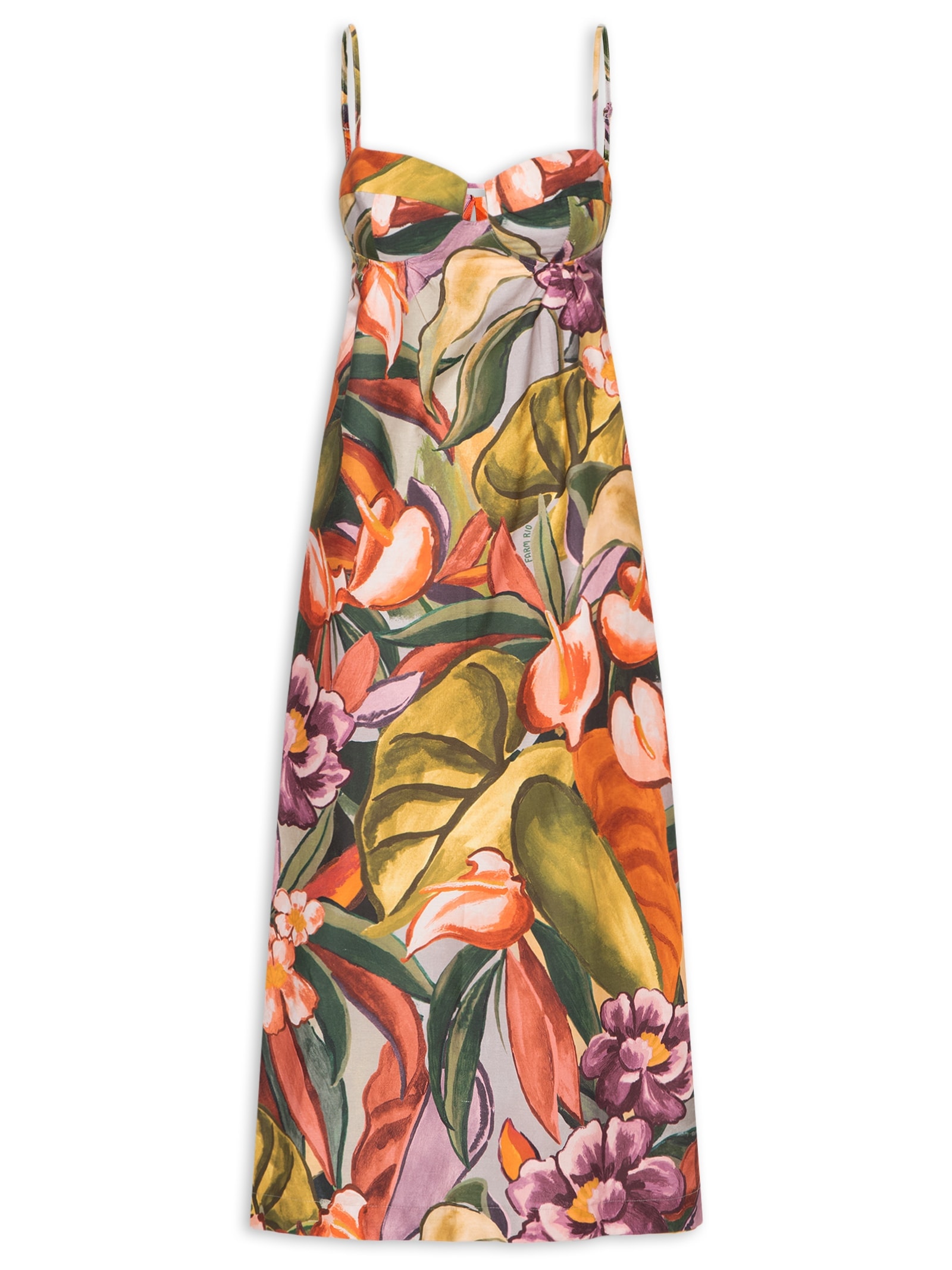 Vestido Midi Alça Folhagem de Inverno Verde Farm