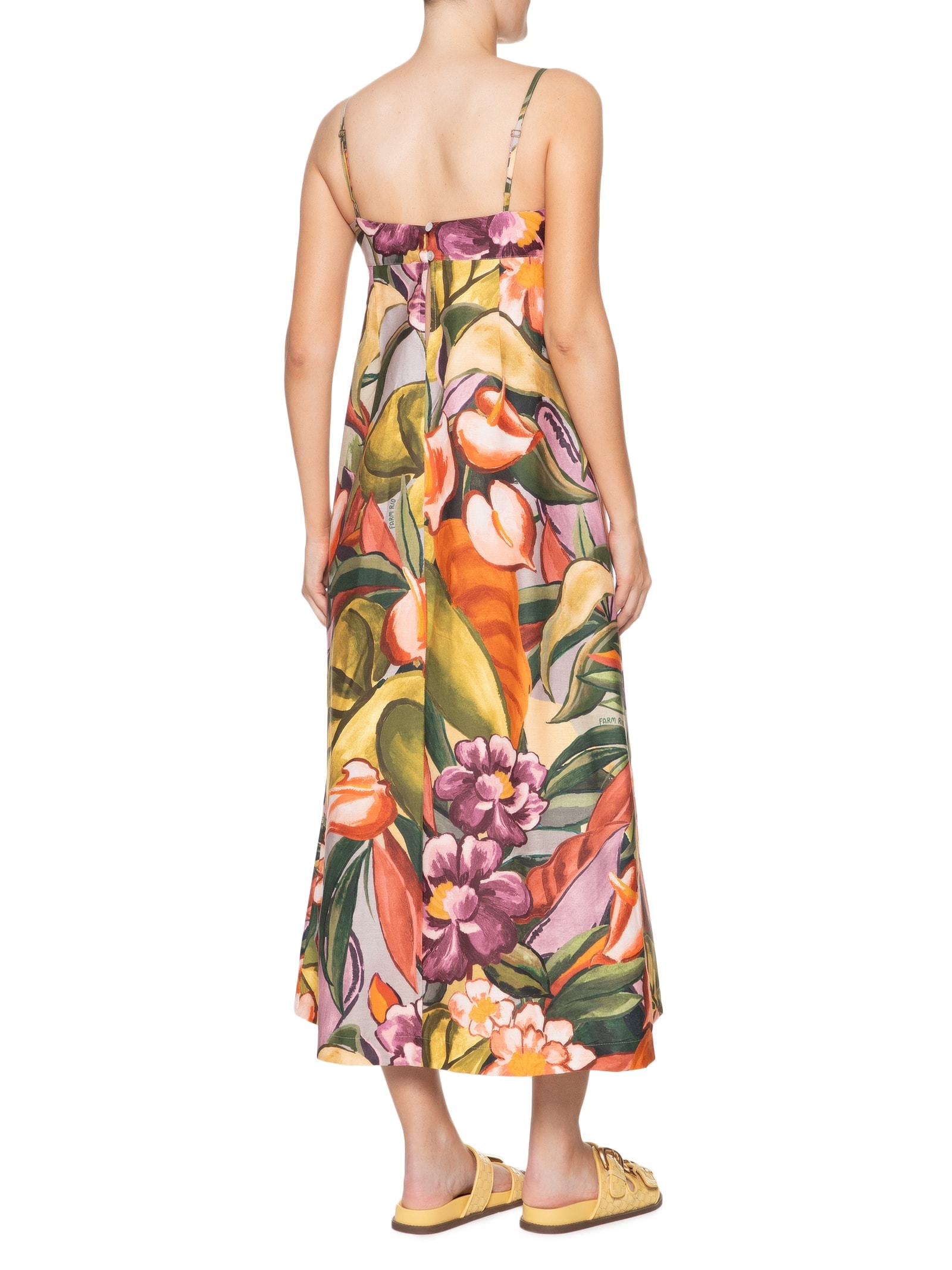 Vestido Midi Alça Folhagem de Inverno Verde Farm