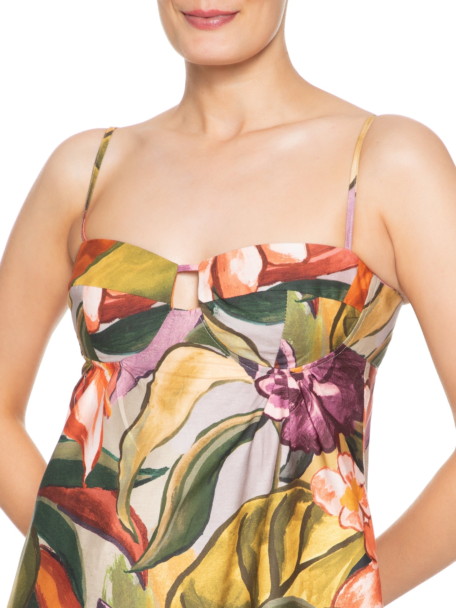 Vestido Midi Alça Folhagem de Inverno Verde Farm