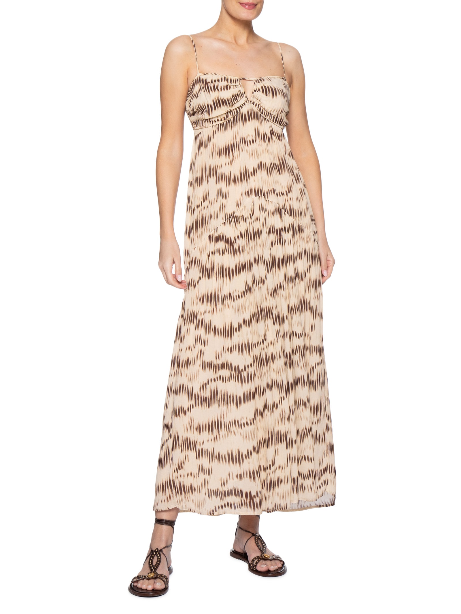 Vestido Midi Alça GGT Estampa Echo Bege Maria Filó