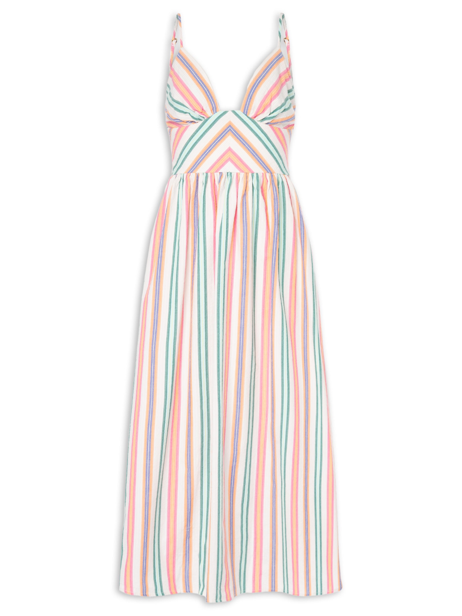 Vestido Midi Alça Listra Tropique Rosa Farm