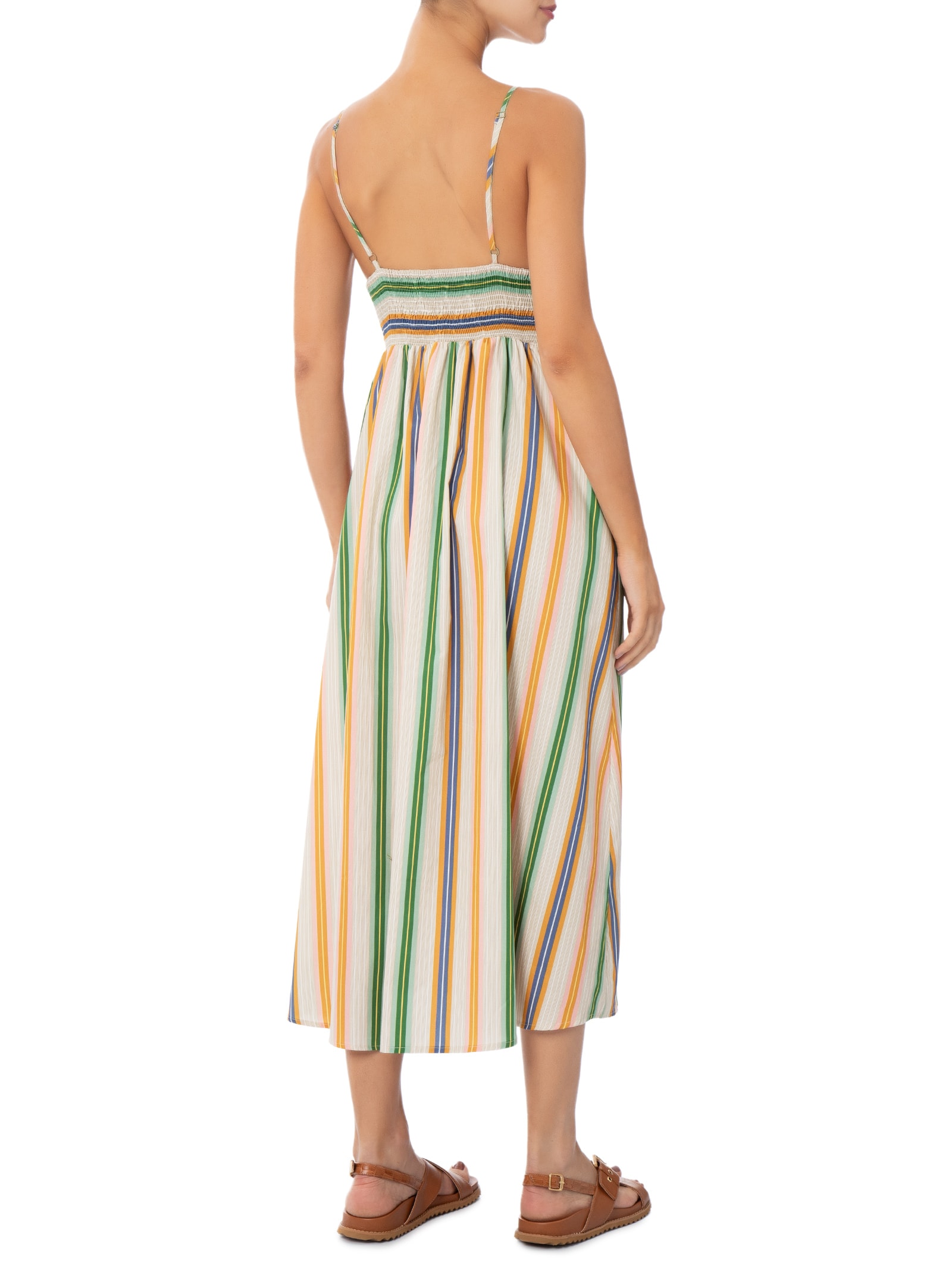 Vestido Midi Alça Listra Tropique Rosa Farm