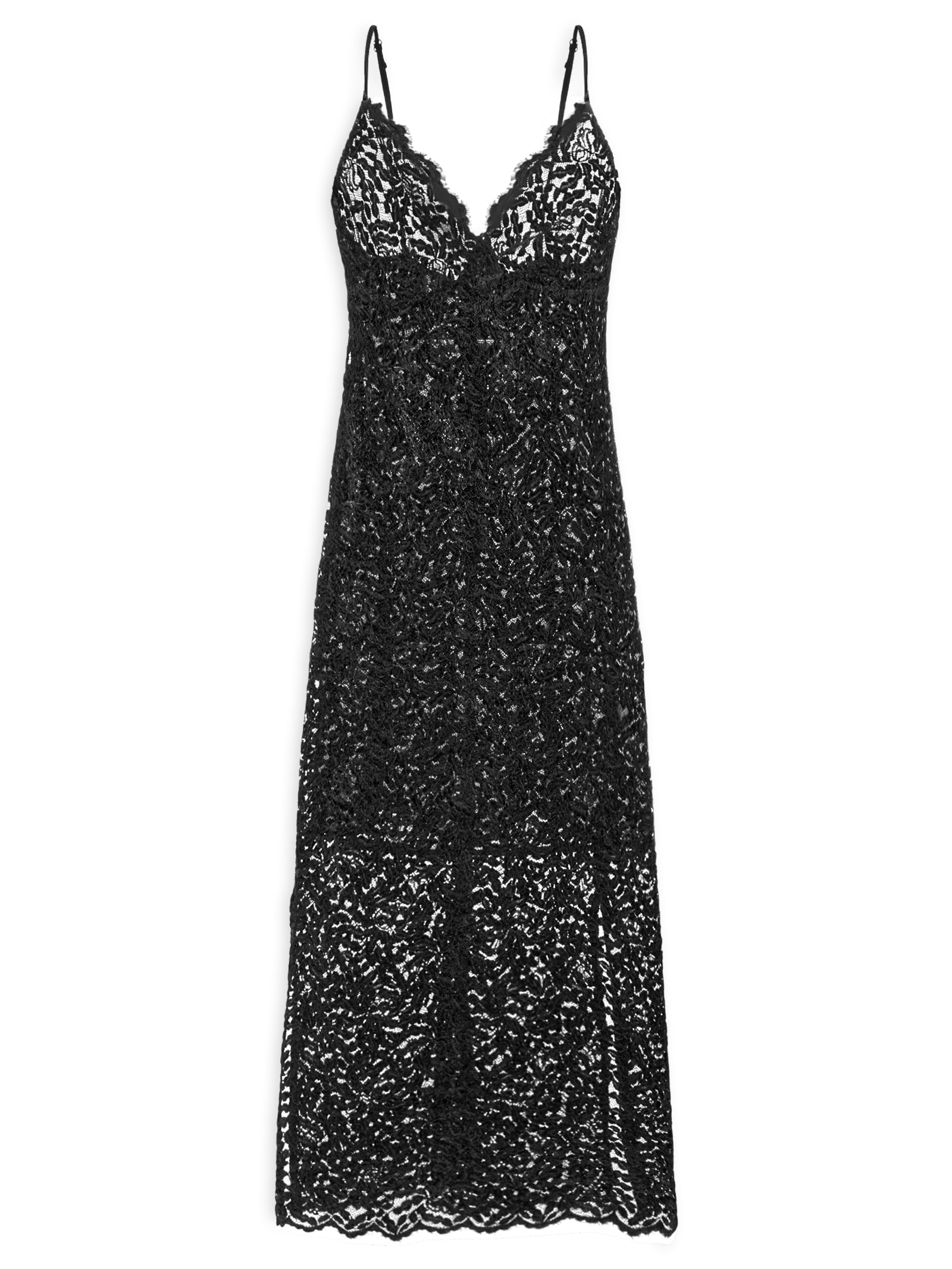 Vestido Midi Alça Renda -Preto Maria Filó