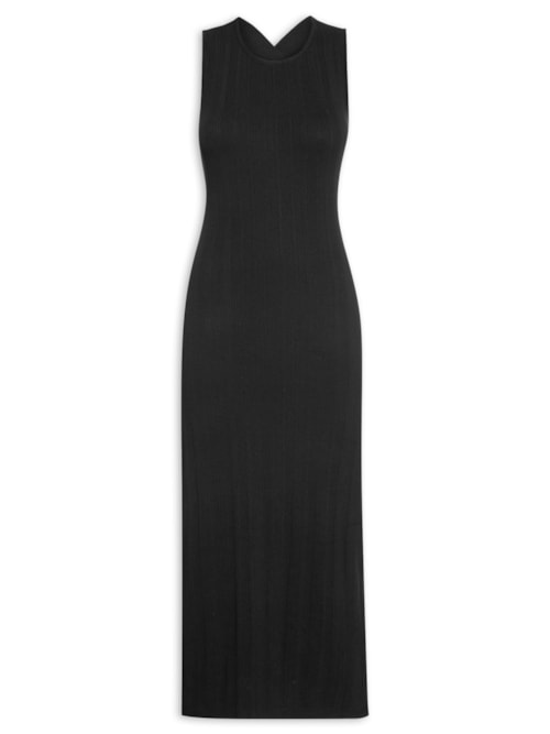 Vestido Midi Alças Largas Em Tricô - Preto
