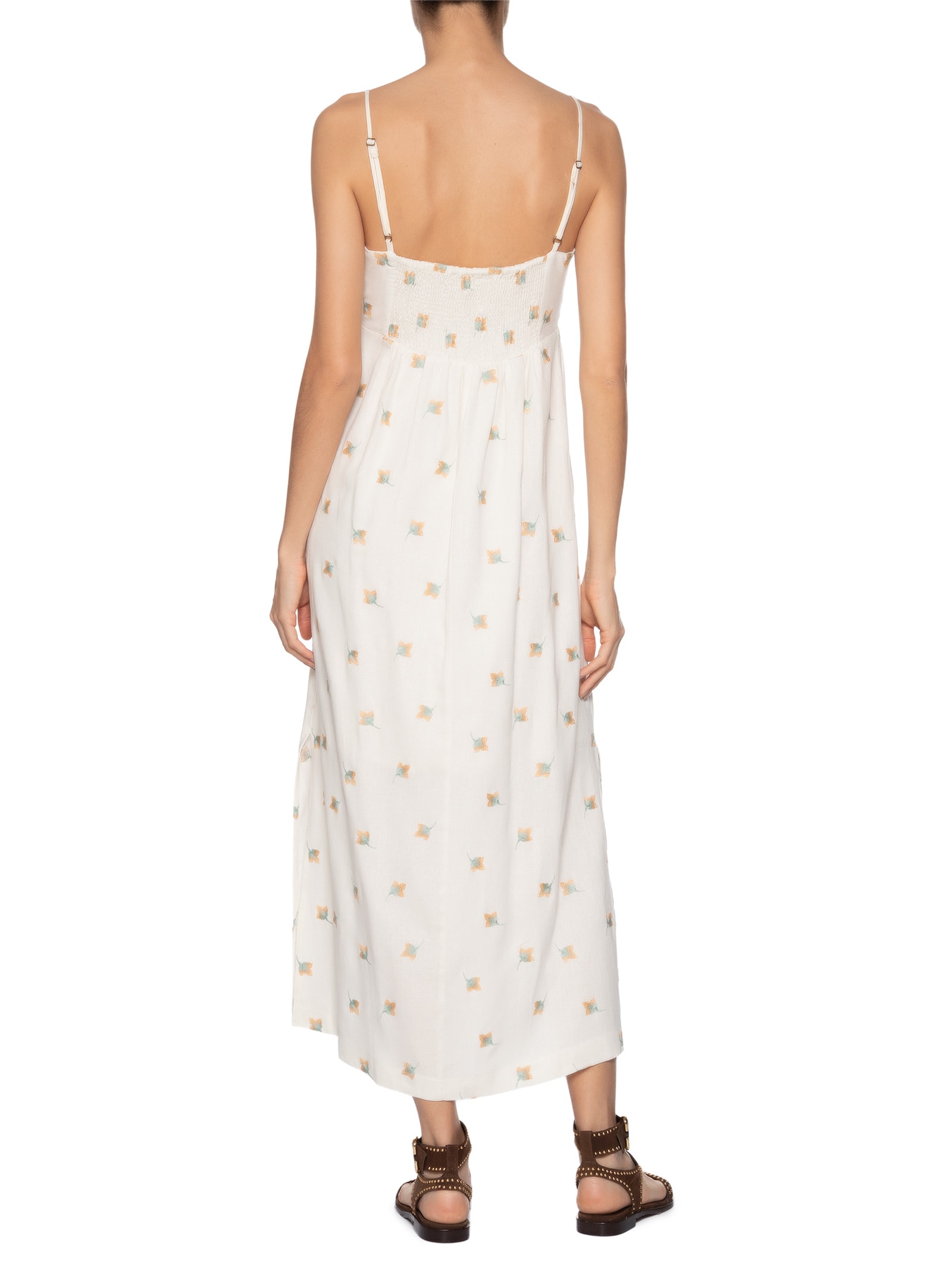 Vestido Midi Alcinha Bordado Floral Branco Maria Filó