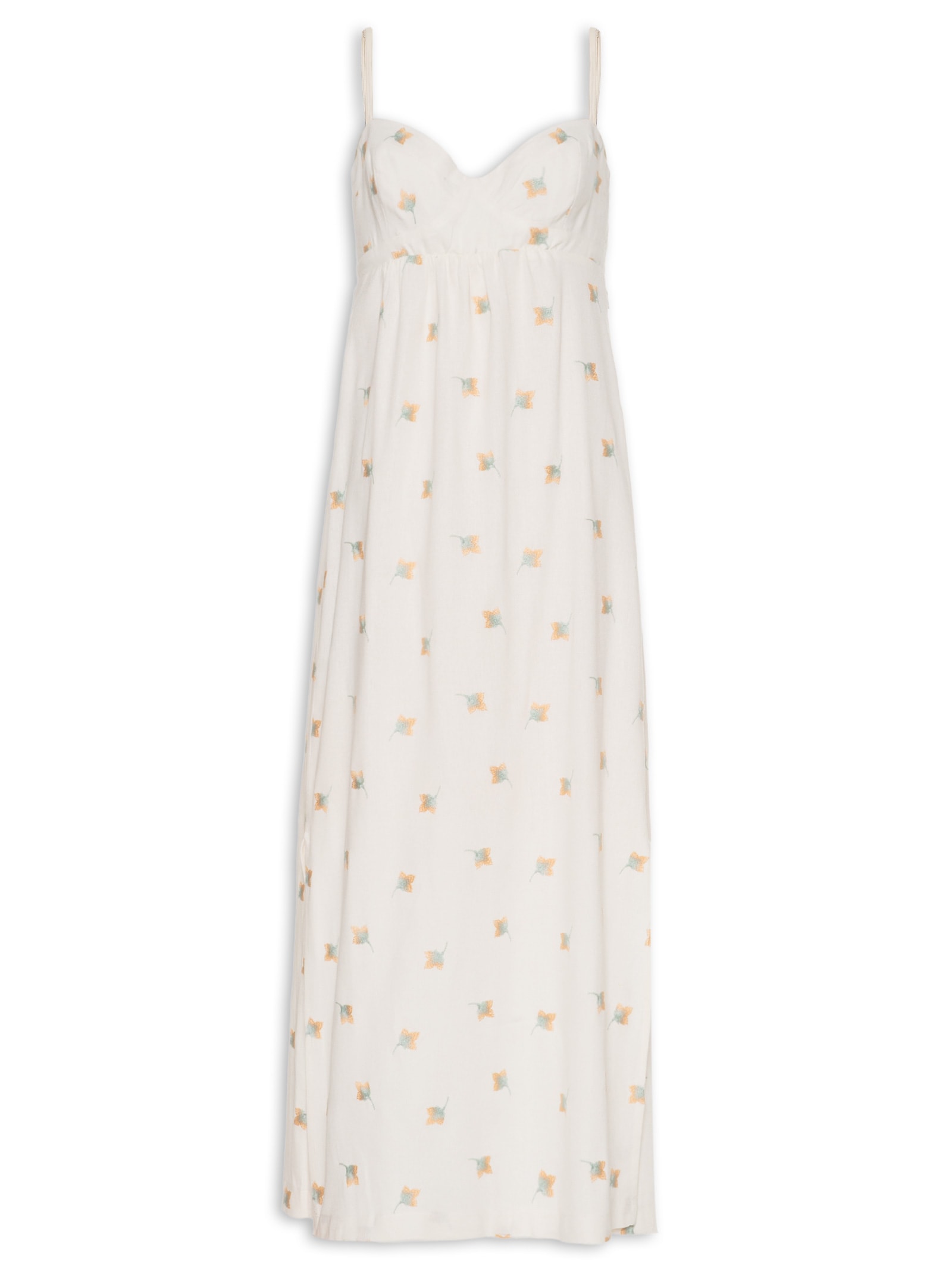 Vestido Midi Alcinha Bordado Floral Branco Maria Filó