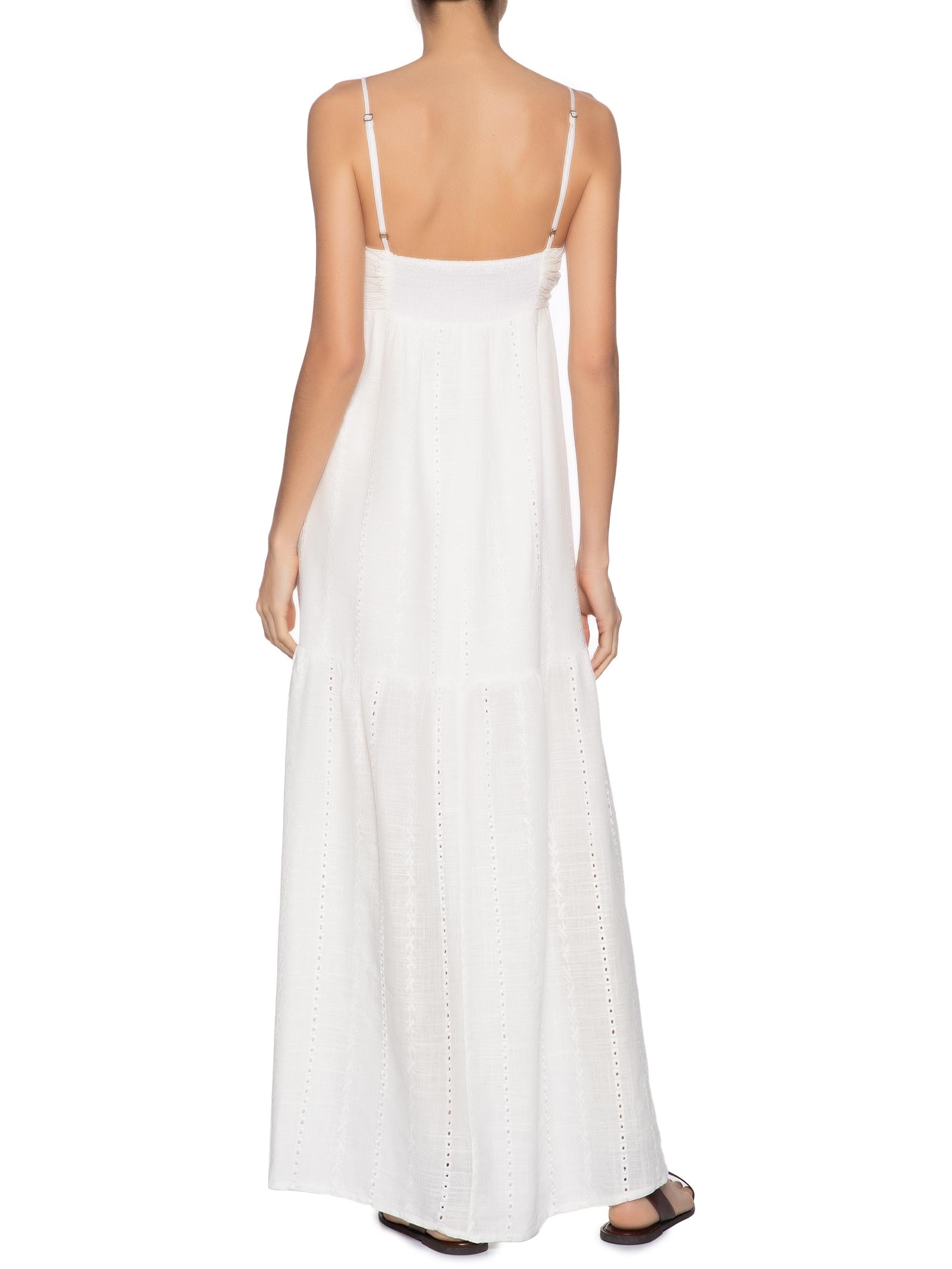 Vestido Midi Alcinha Bordado Listra Ba Branco Maria Filó