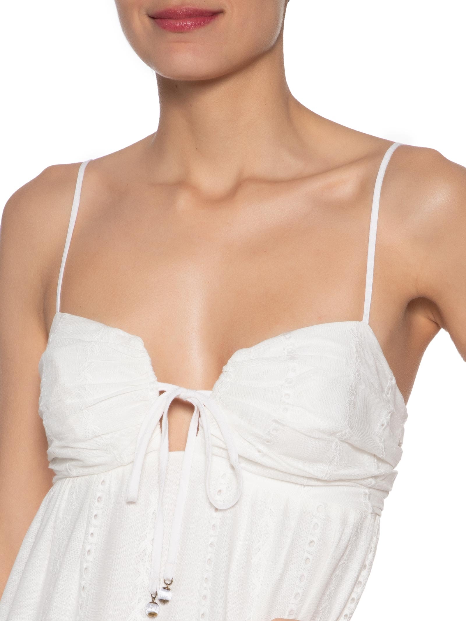 Vestido Midi Alcinha Bordado Listra Ba Branco Maria Filó