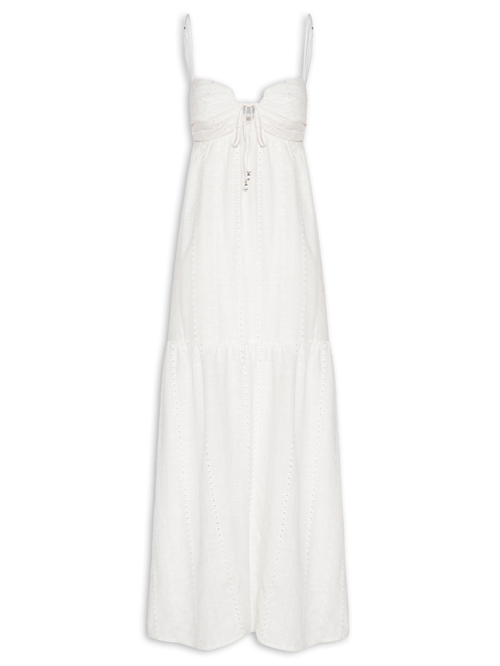 Vestido Midi Alcinha Bordado Listra Ba Branco Maria Filó
