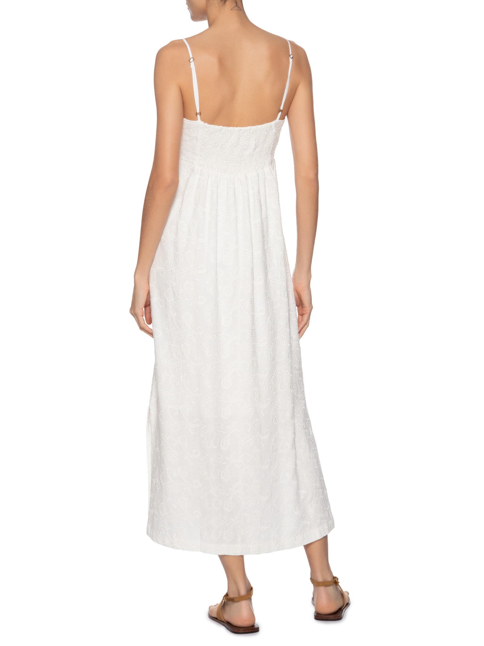 Vestido Midi Alcinha Bordado Paisley Branco Maria Filó