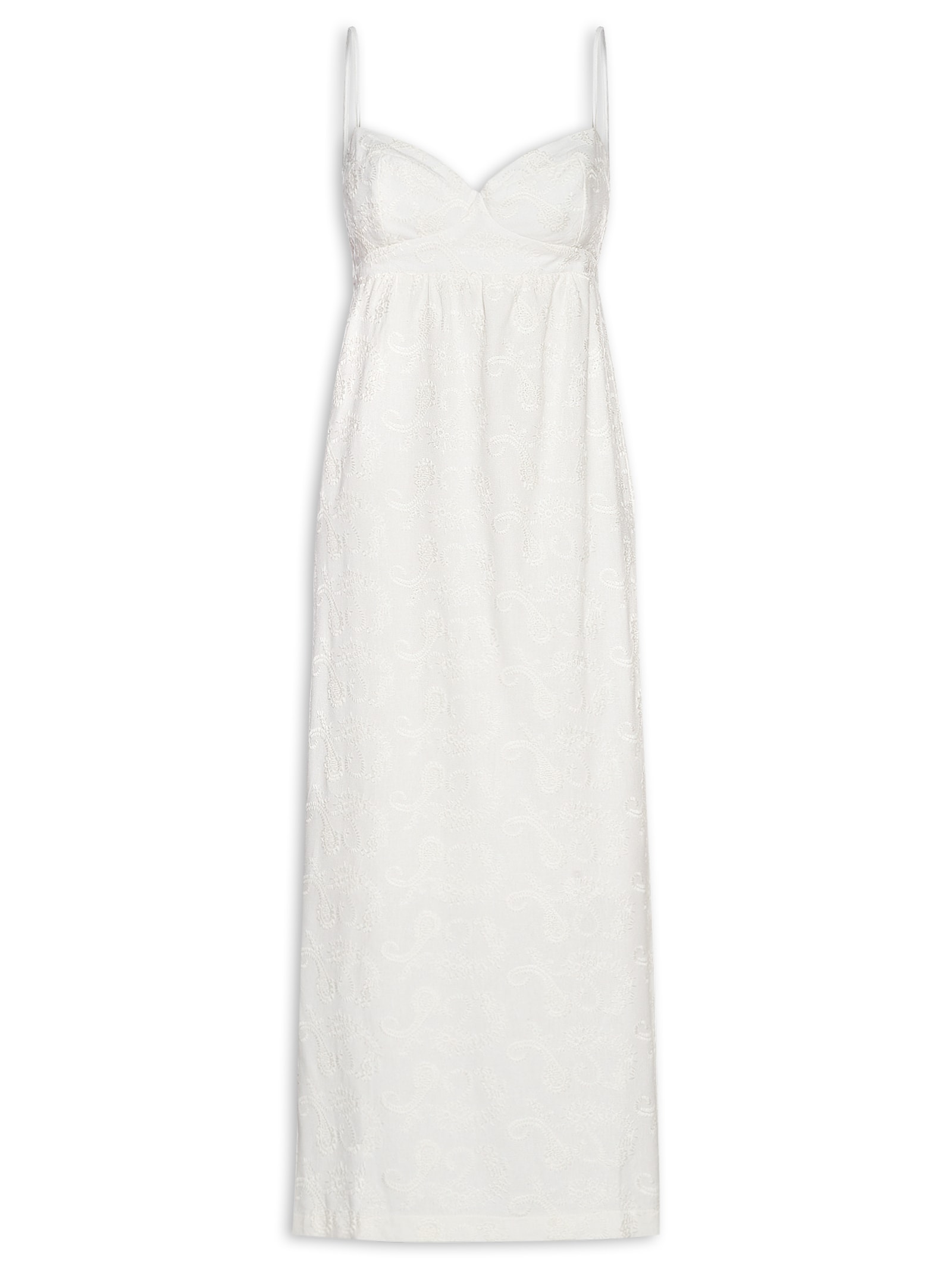 Vestido Midi Alcinha Bordado Paisley Branco Maria Filó