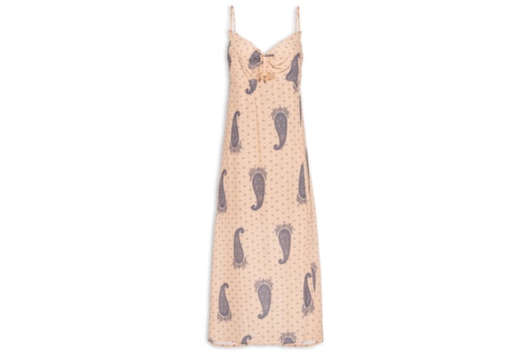 Vestido Midi Alcinha Estampa Glod Blue - Bege