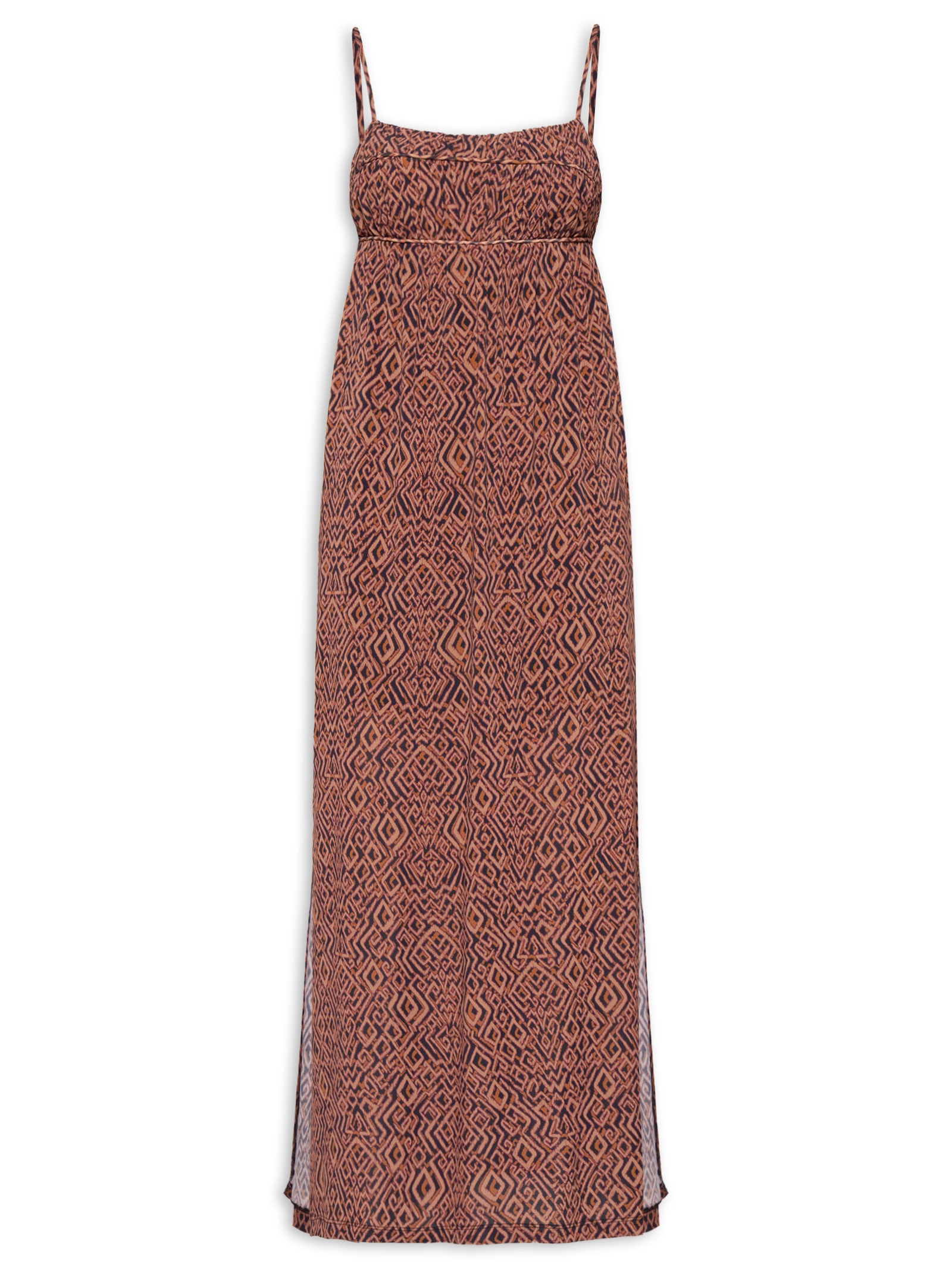 Vestido Midi Alcinha Estampa Zuma B Marrom Maria Filó