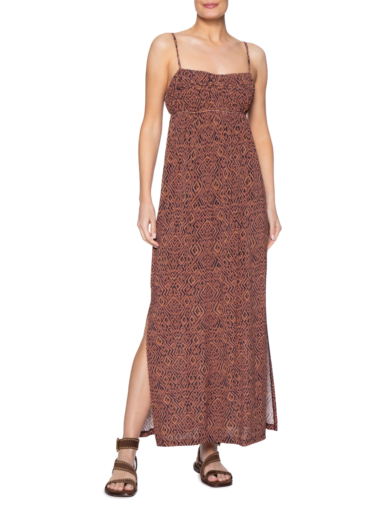 Vestido Midi Alcinha Estampa Zuma B Marrom Maria Filó