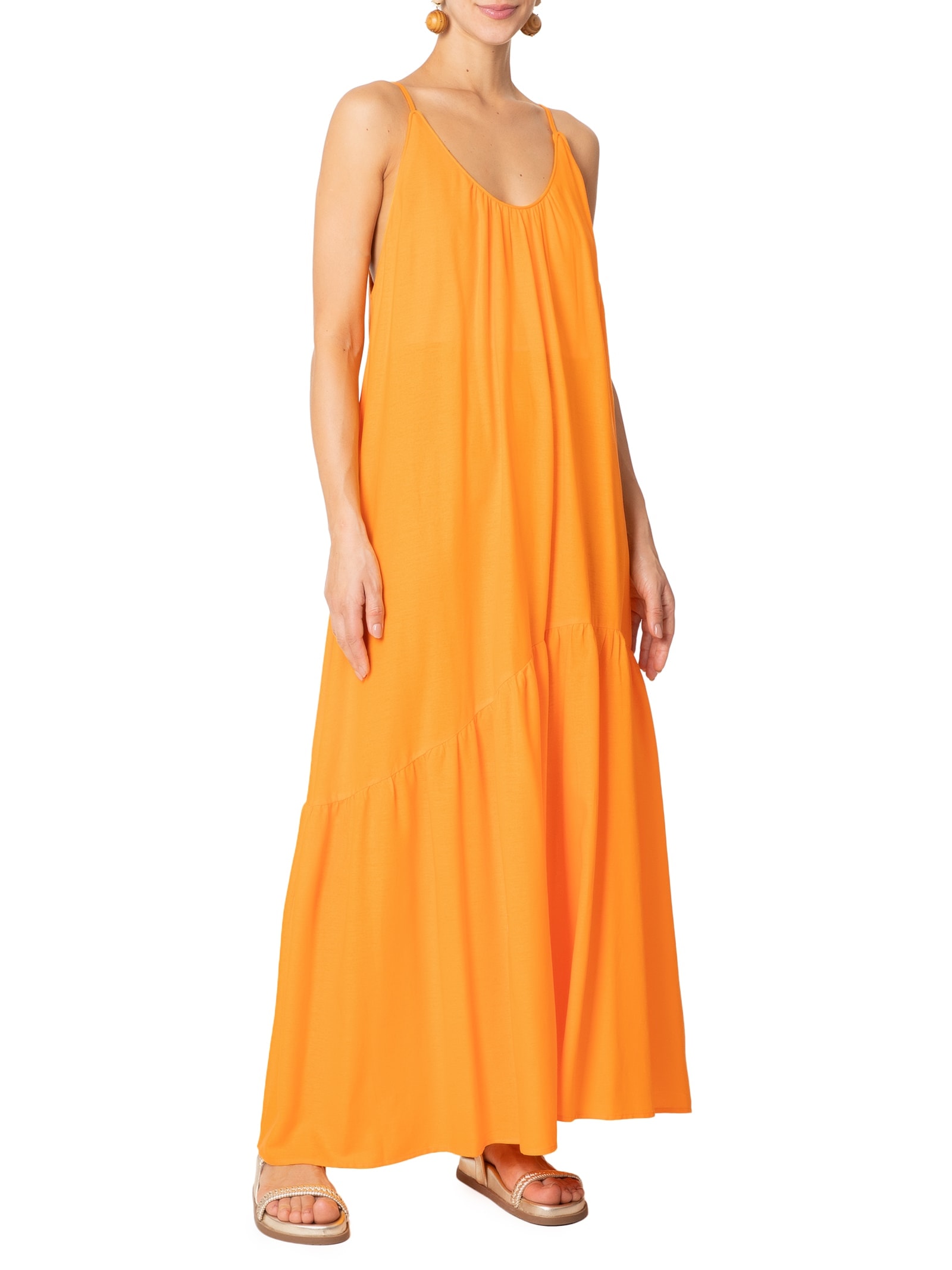 Vestido Midi Alcinhas Laranja Farm