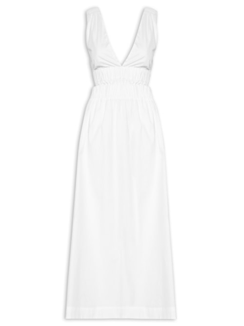 Vestido Midi Algodão Alça Elástico – Branco