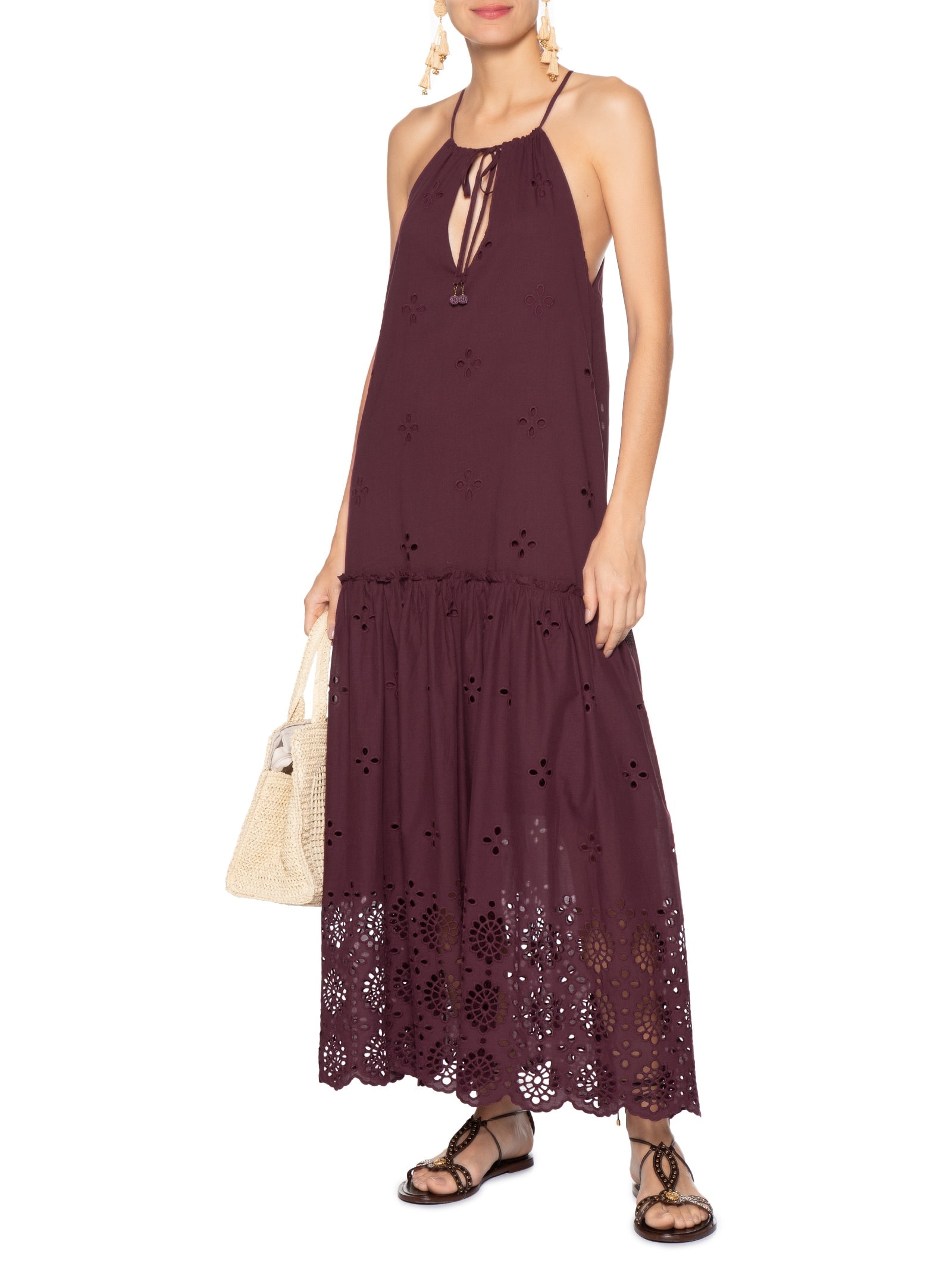 Vestido Midi Algodão Barrado Vermelho Dress To