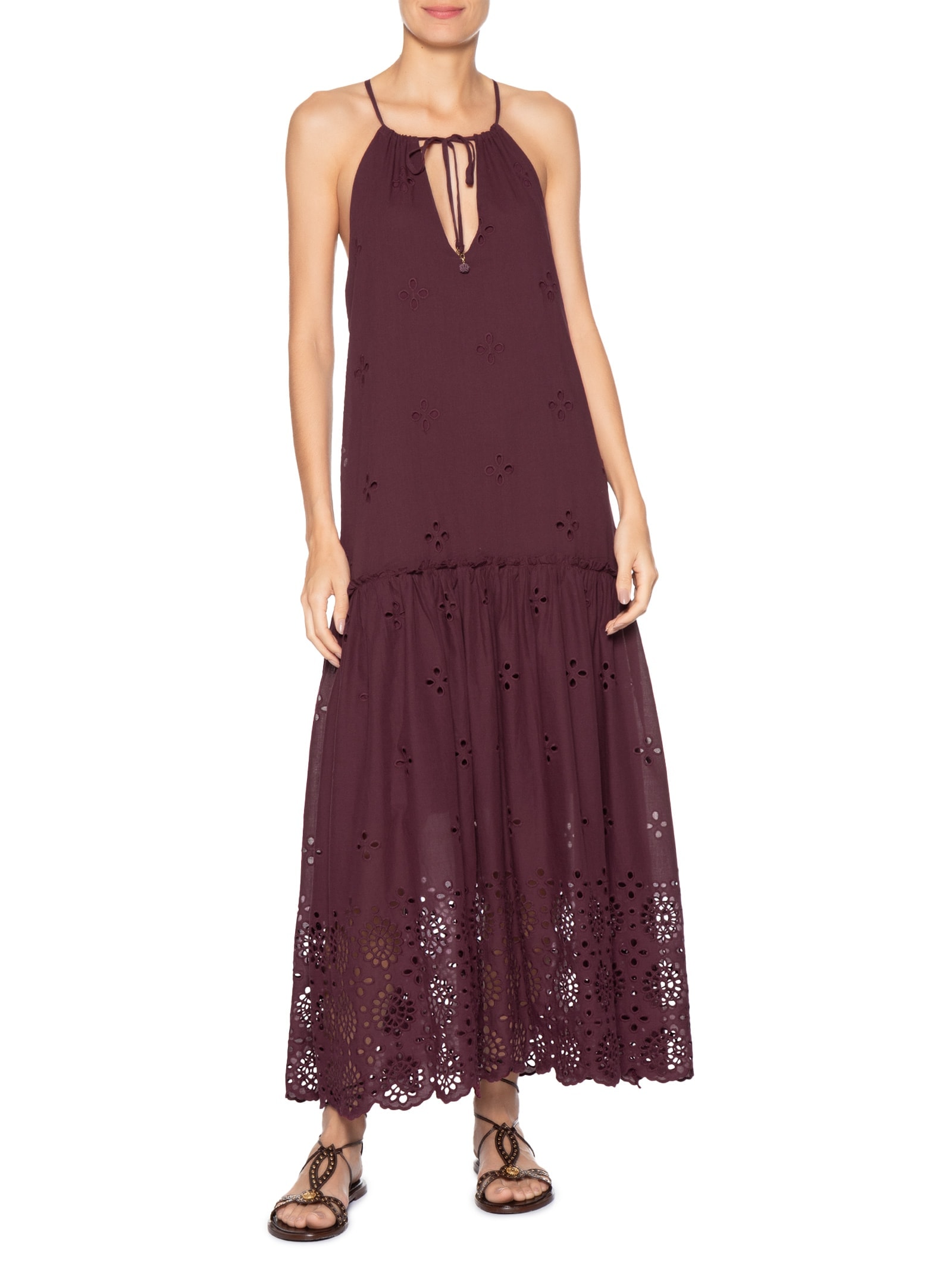 Vestido Midi Algodão Barrado Vermelho Dress To