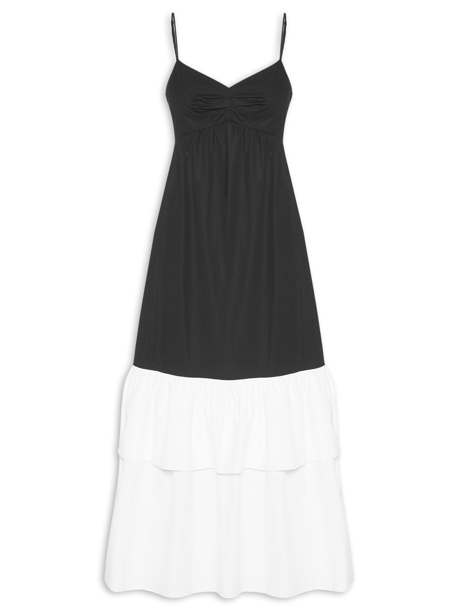 Vestido Midi Algodão Bicolor Preto Dress To