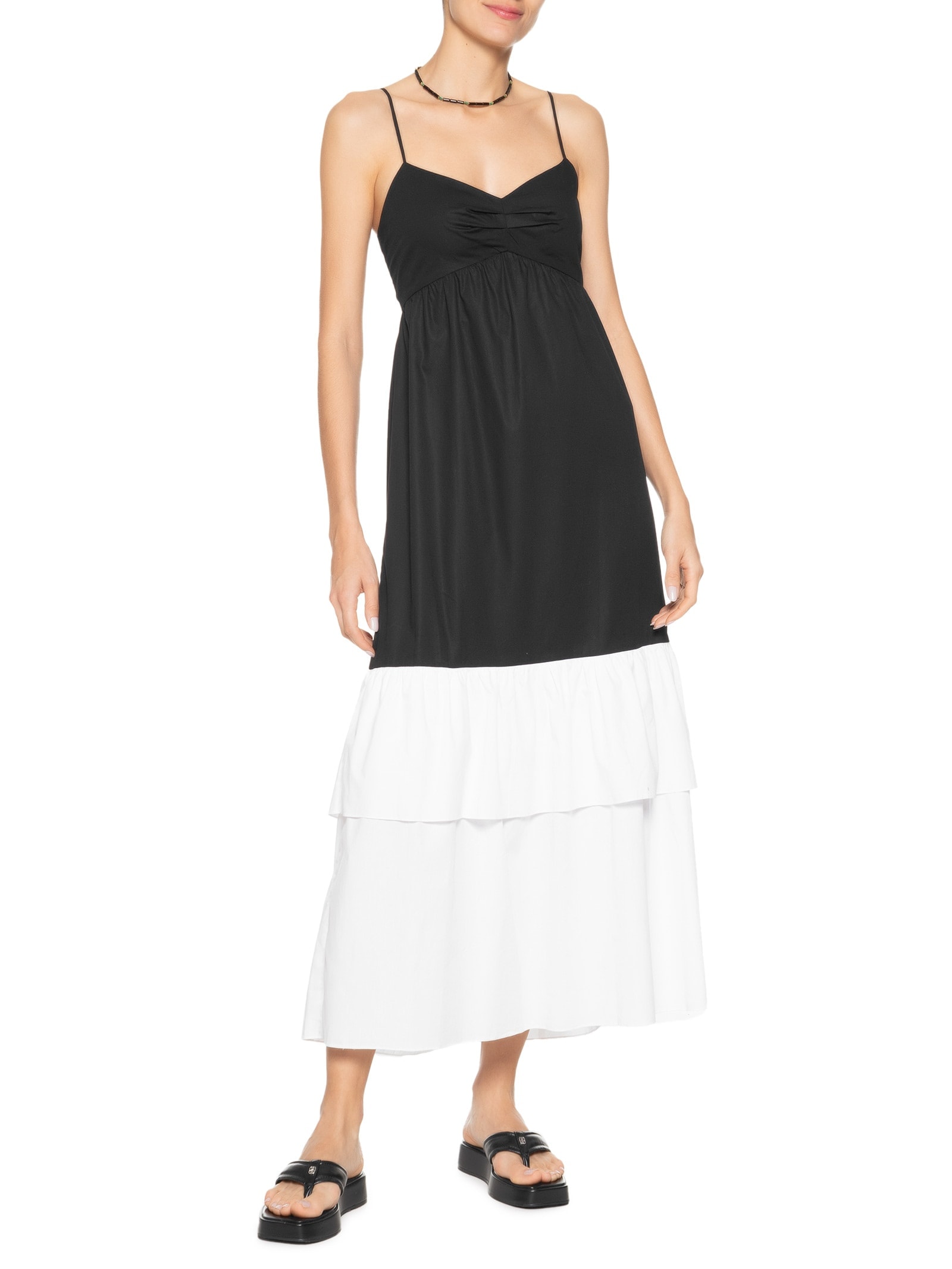 Vestido Midi Algodão Bicolor Preto Dress To