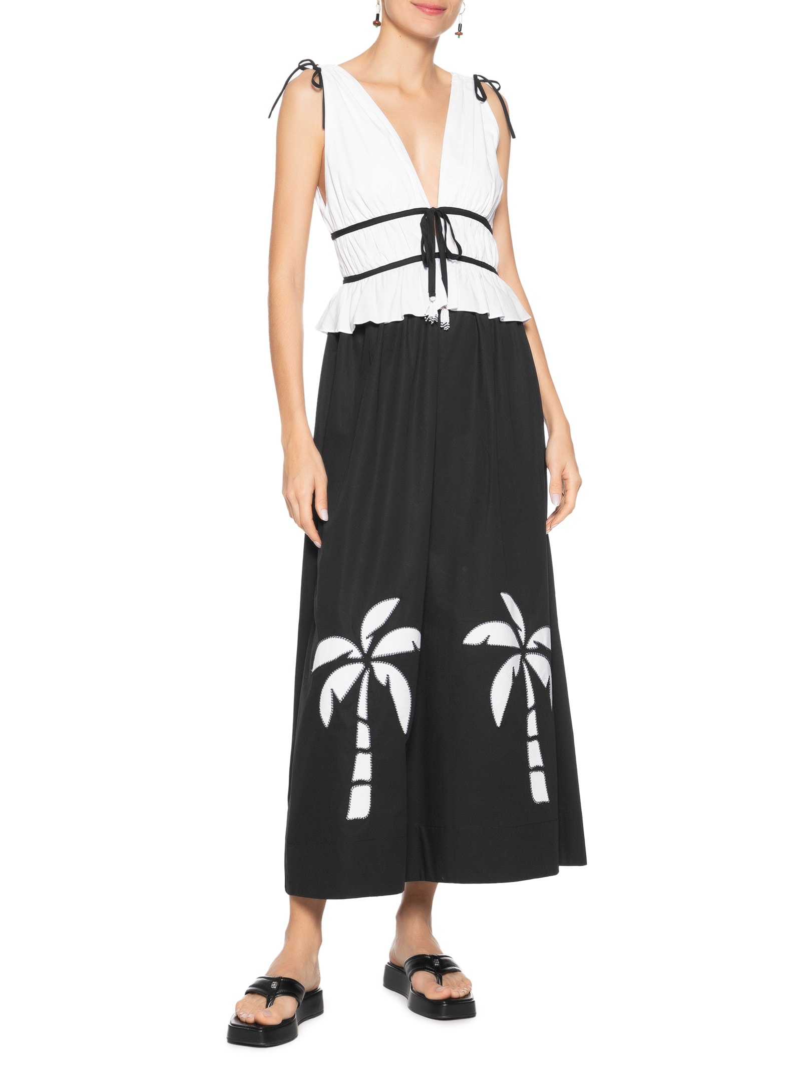 Vestido Midi Algodão Bordado Coqueiro Preto Dress To