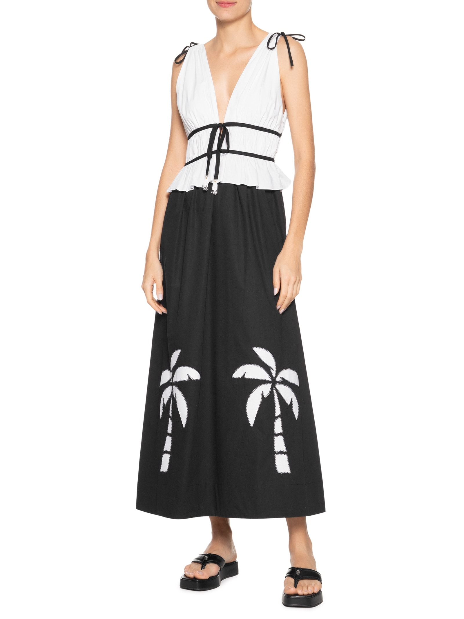 Vestido Midi Algodão Bordado Coqueiro Preto Dress To