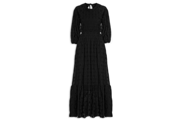 Vestido Midi Algodão Bordado Mix Estrela - Preto